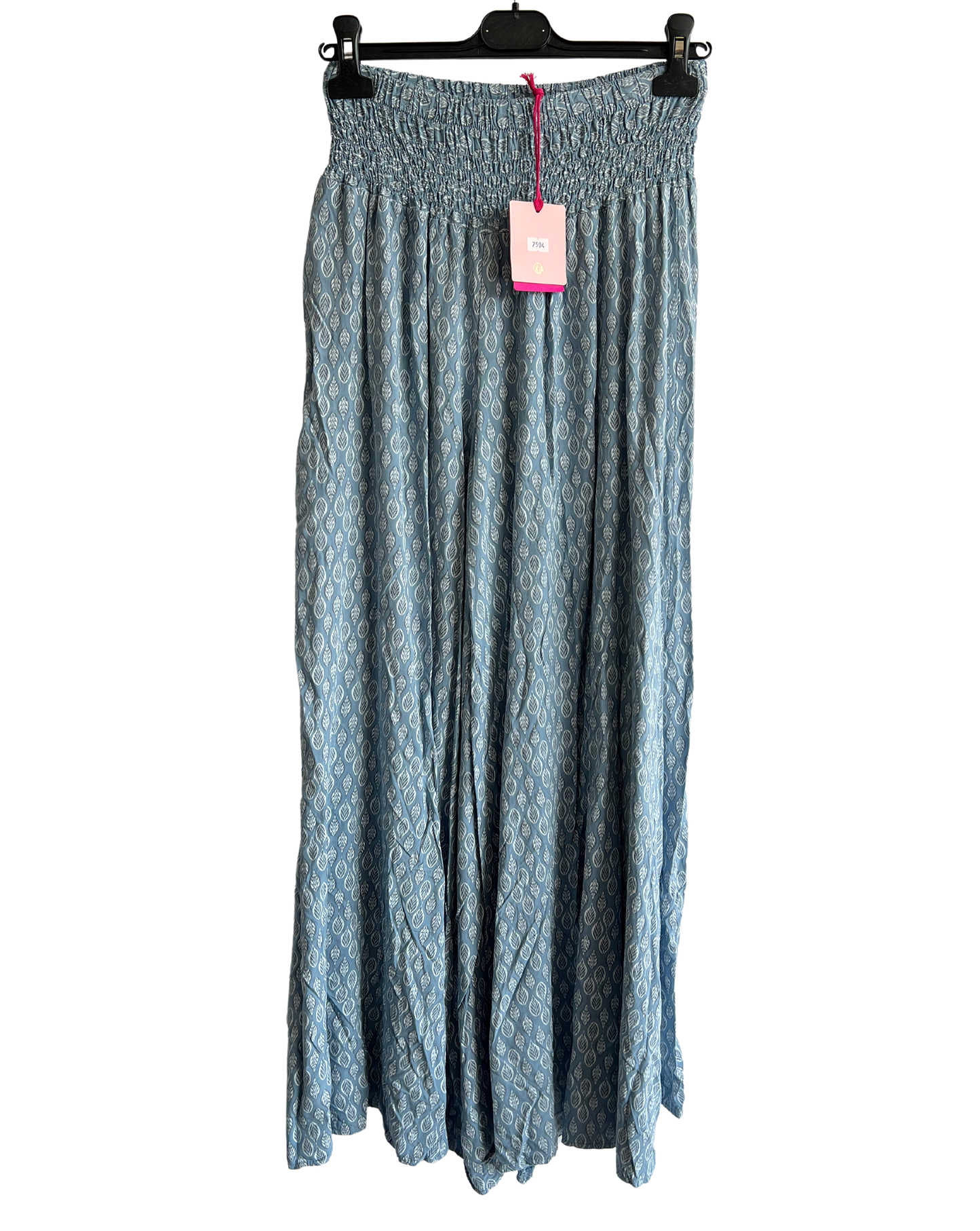 New Ladies Italian Leaf Print Wide Leg Elasticated Waist Summer Palazzo Trousers