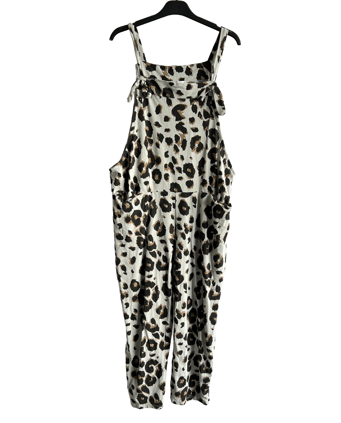 Brand New Womens Lagenlook 2 Pocket Animal Leopard Print Cotton Summer Dungarees