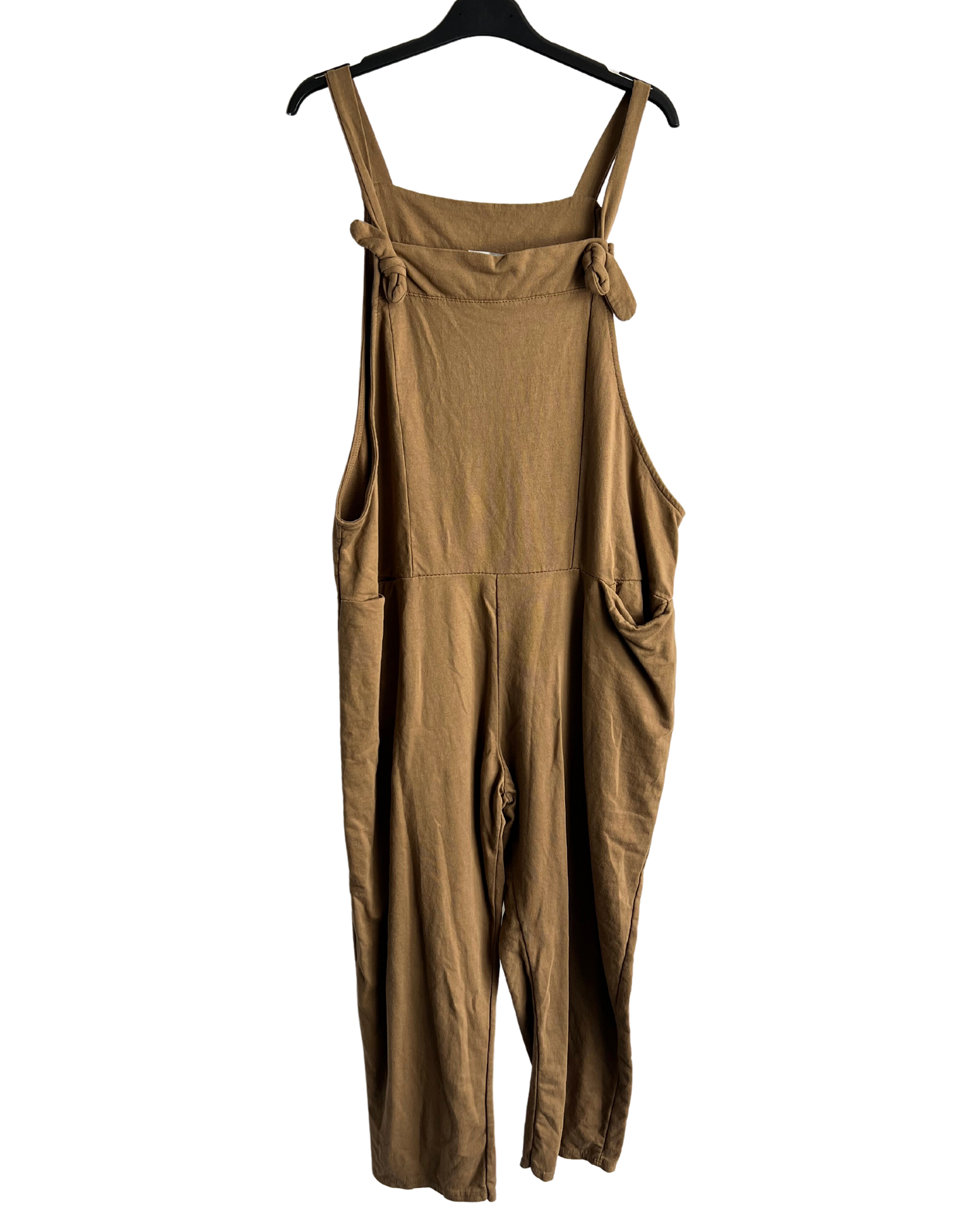 Brand New Ladies Italian Lagenlook Plain Jersey Casual 2 Pocket Dungarees