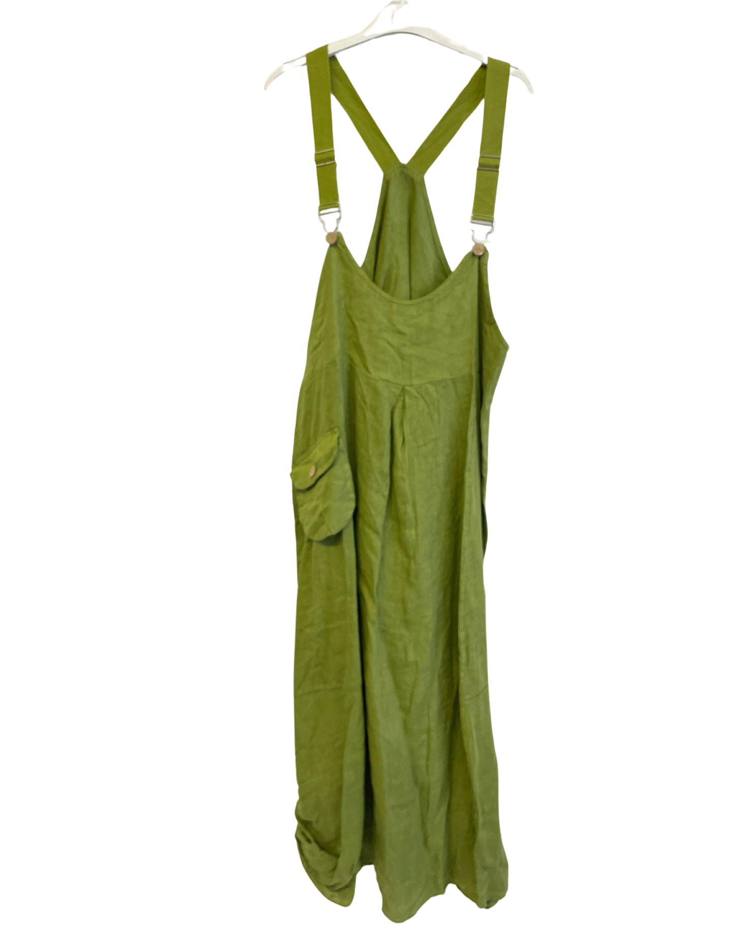 Ladies Casual Italian Summer Linen Dungaree Style Dresses with Button Detailed Hem