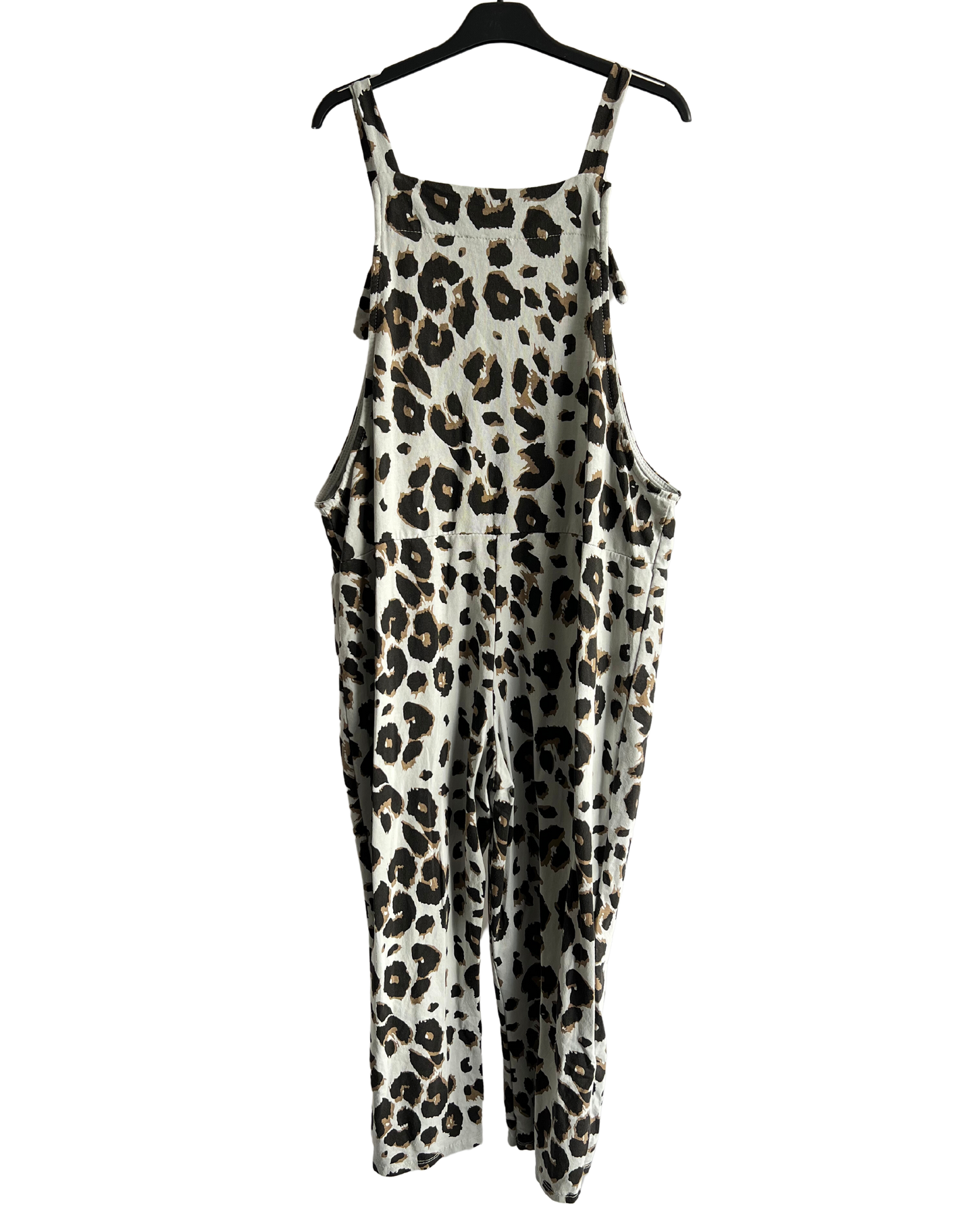 2 Pocket Animal Leopard Print Summer Dungarees In Grey