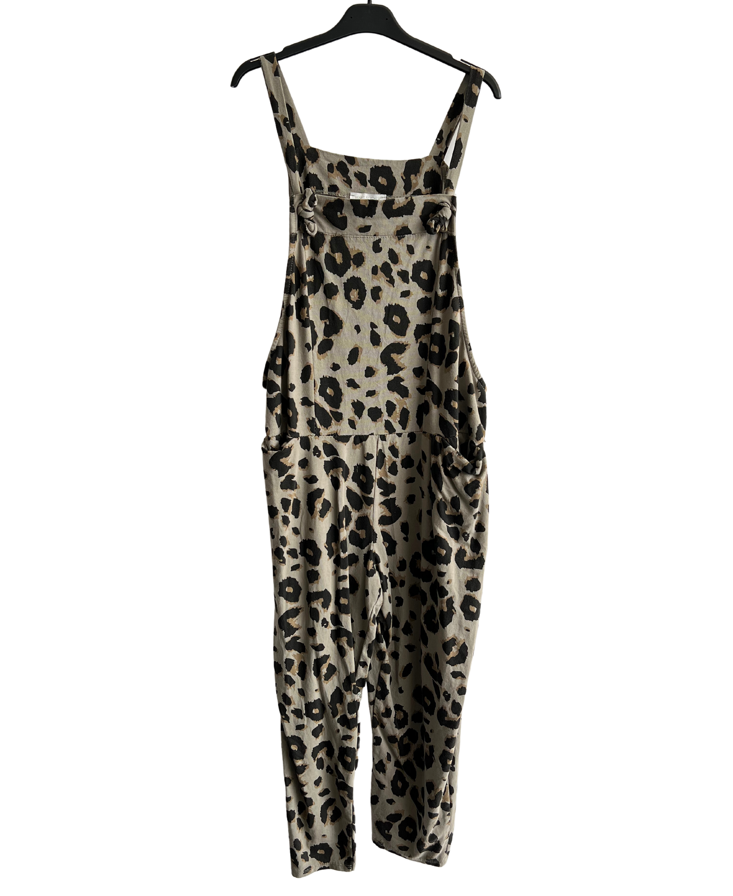 Brand New Womens Lagenlook 2 Pocket Animal Leopard Print Cotton Summer Dungarees