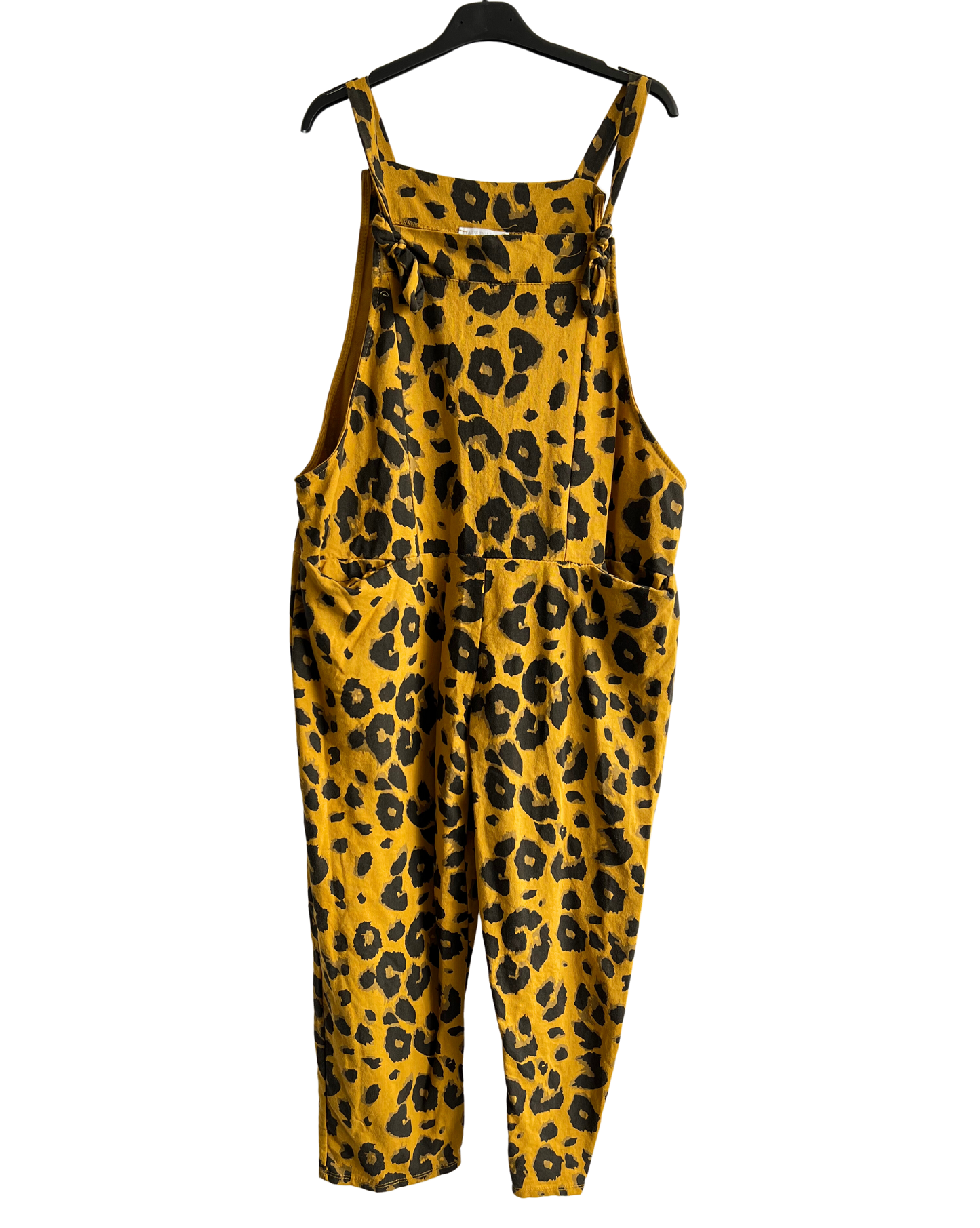 Brand New Womens Lagenlook 2 Pocket Animal Leopard Print Cotton Summer Dungarees