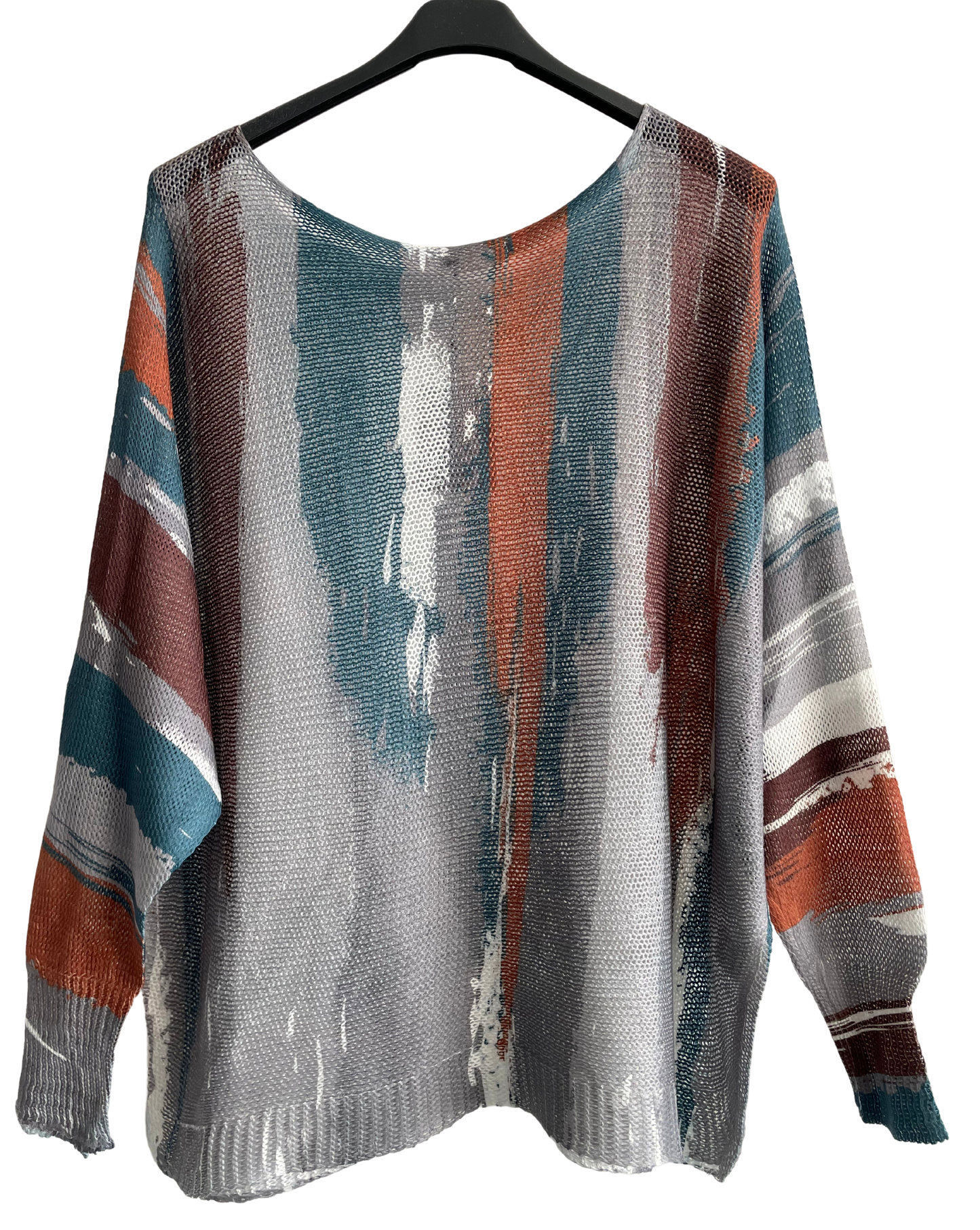 Foil Paint Splash Design Fine Knit Batwing Autumn Jumper in Grey