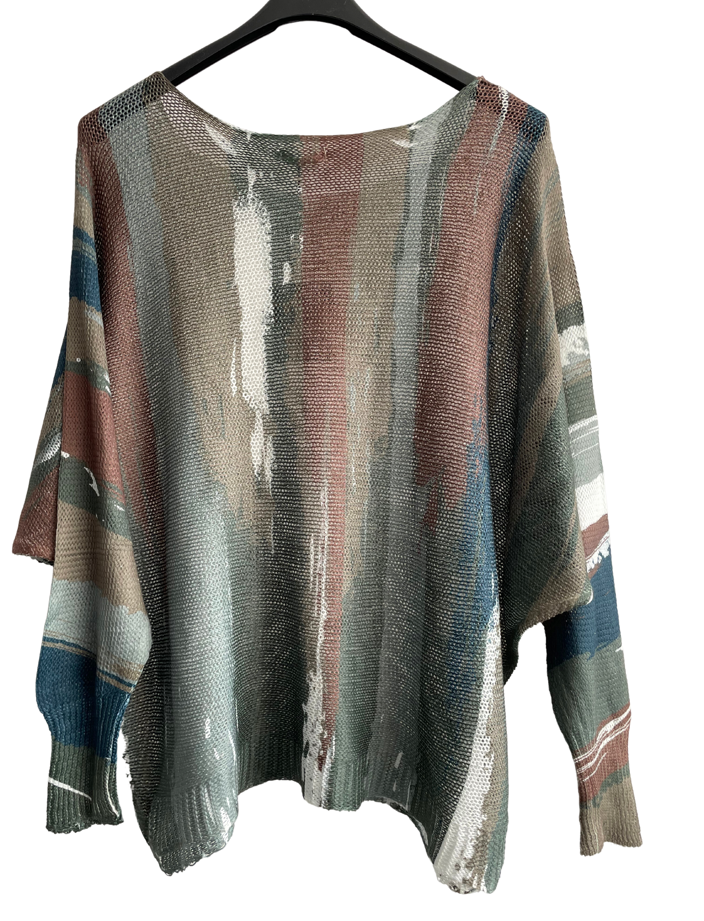 Foil Paint Splash Design Fine Knit Batwing Autumn Jumper in Khaki
