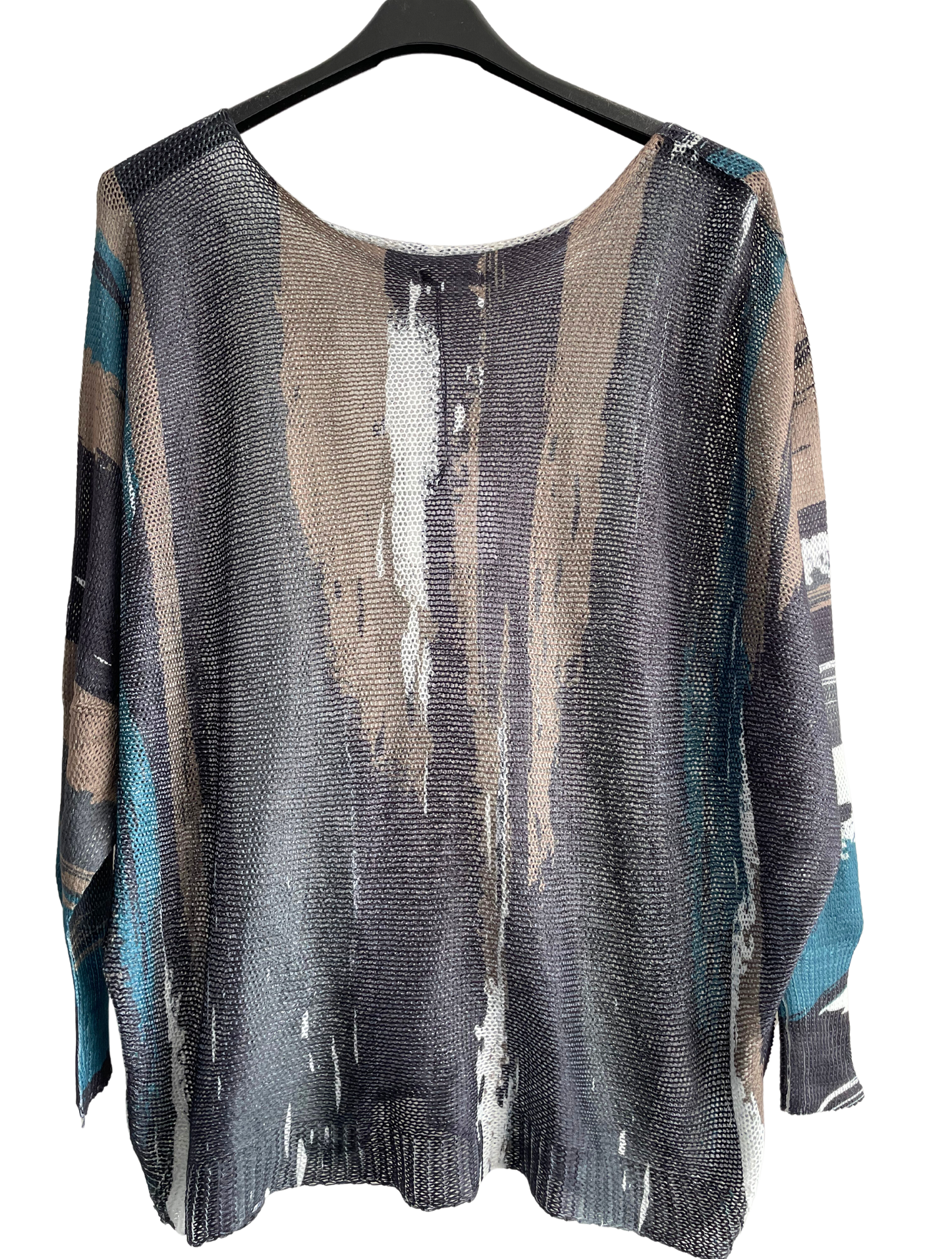 Foil Paint Splash Design Fine Knit Batwing Autumn Jumper in Charcoal