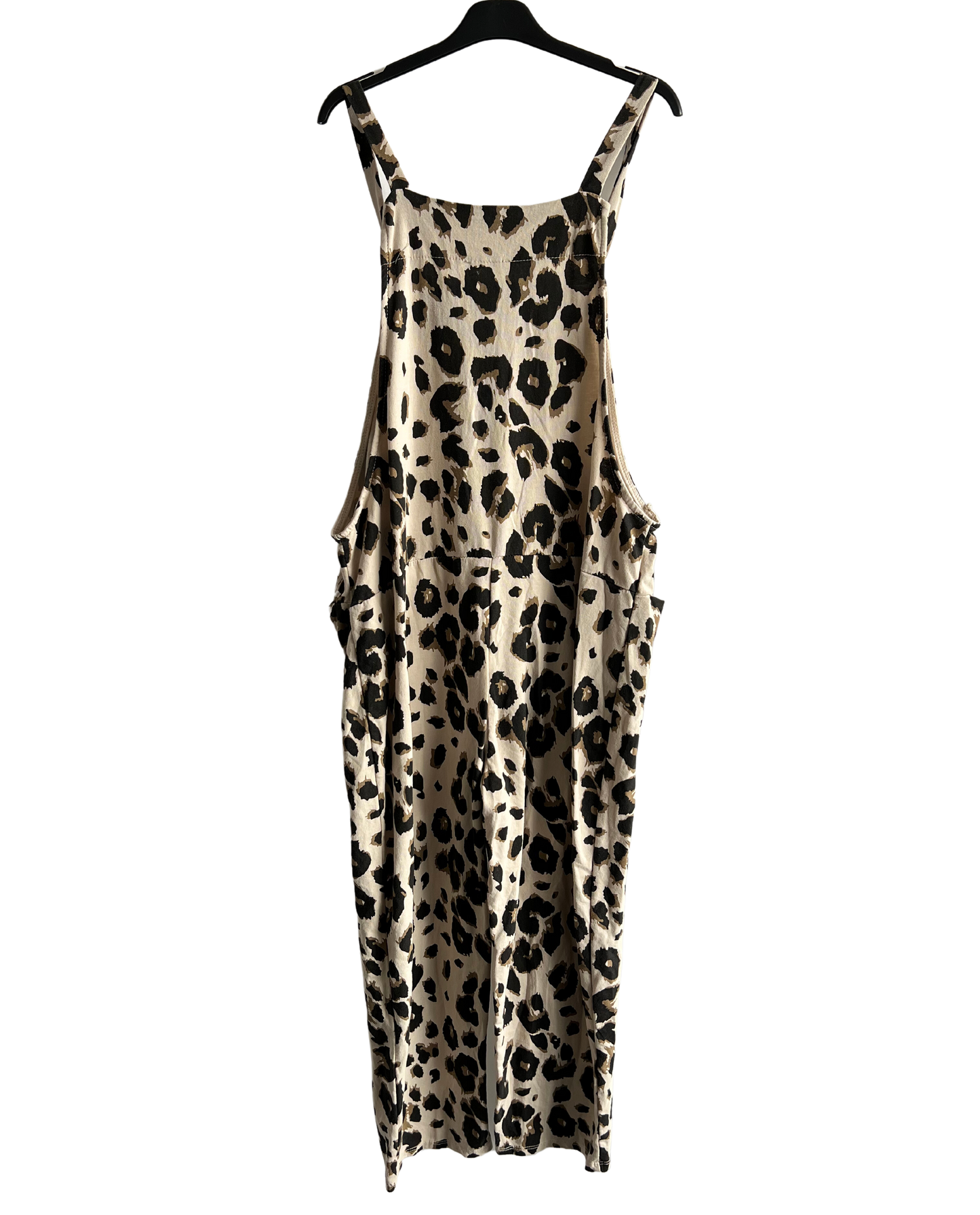 2 Pocket Animal Leopard Print Summer Dungarees In Beige