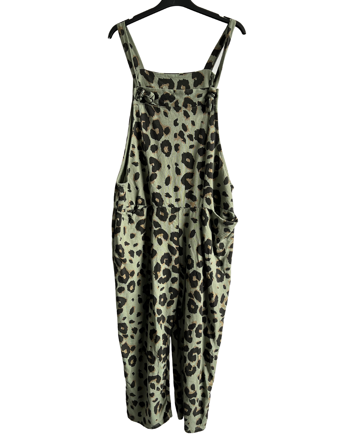 Brand New Womens Lagenlook 2 Pocket Animal Leopard Print Cotton Summer Dungarees