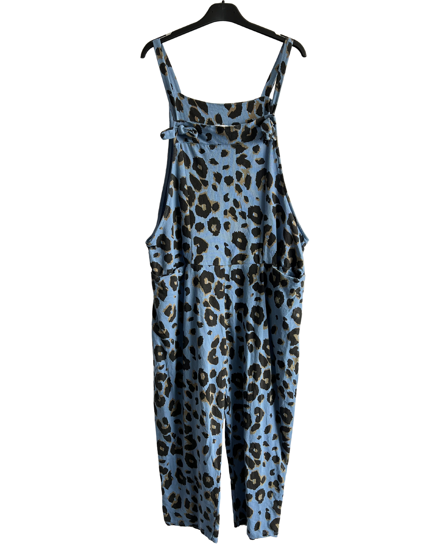 Brand New Womens Lagenlook 2 Pocket Animal Leopard Print Cotton Summer Dungarees