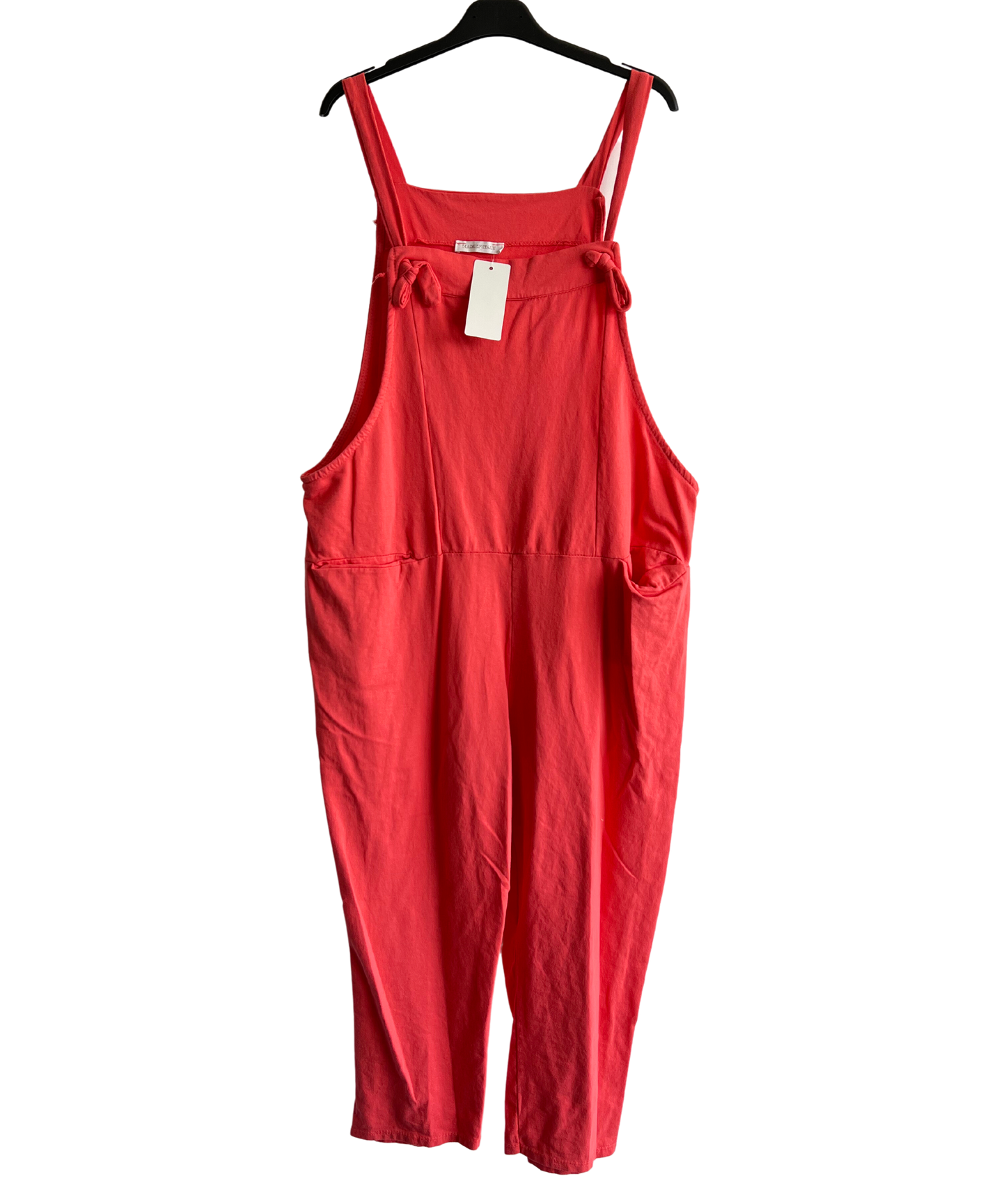 Knot Design 2 Pocket Plain Dungarees In Coral