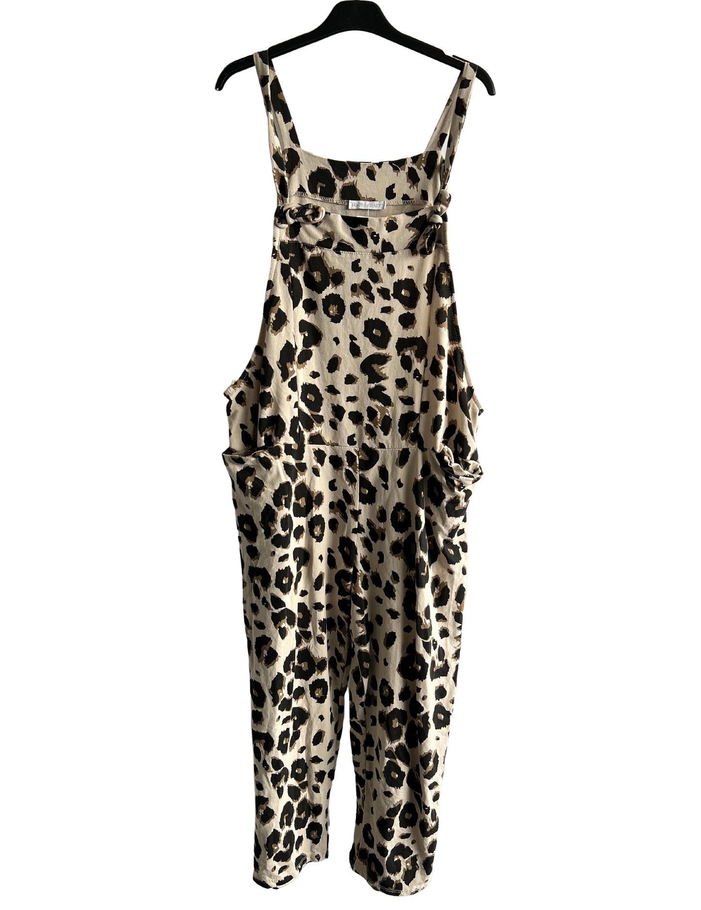 Brand New Womens Lagenlook 2 Pocket Animal Leopard Print Cotton Summer Dungarees