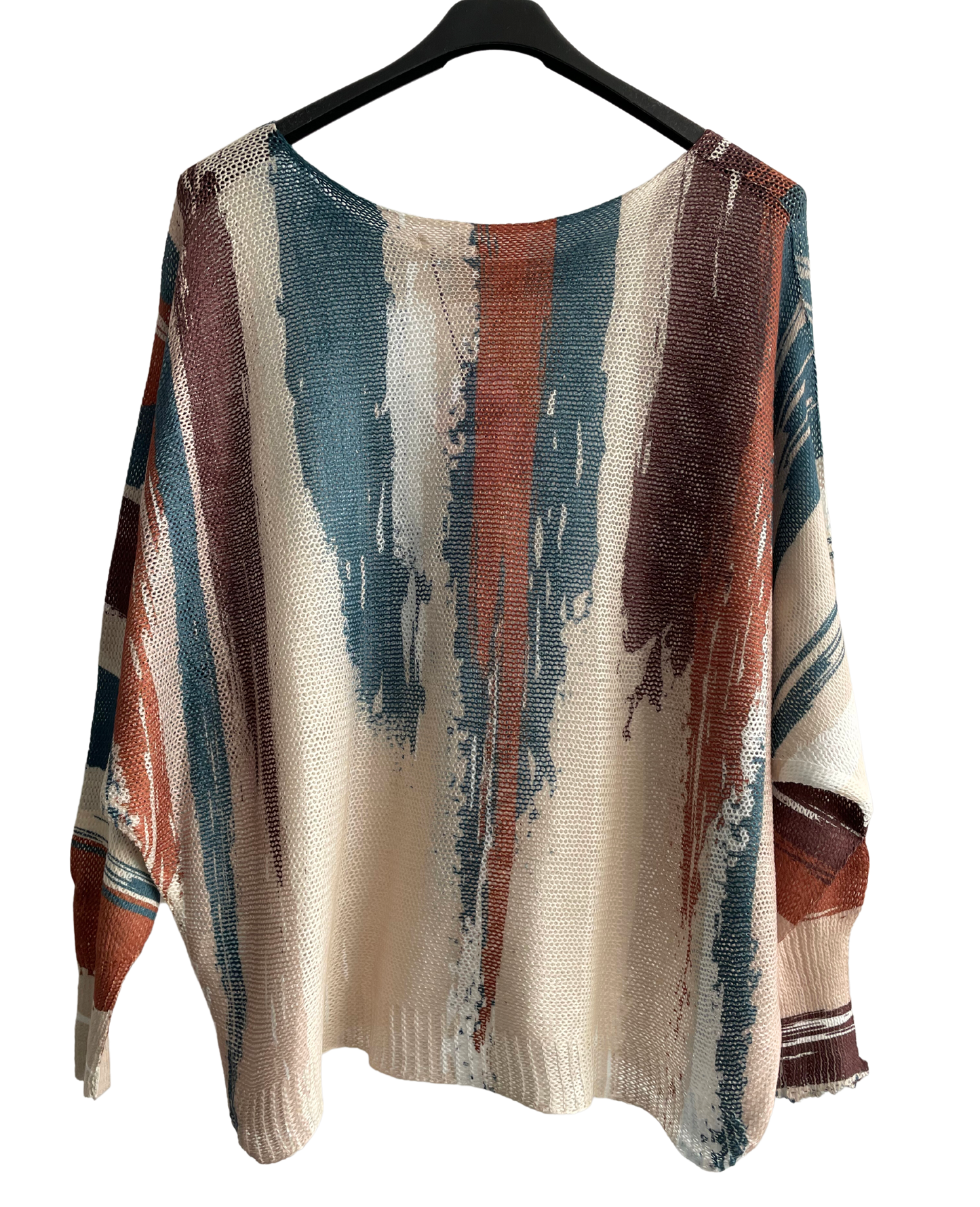 Foil Paint Splash Design Fine Knit Batwing Autumn Jumper in Cream