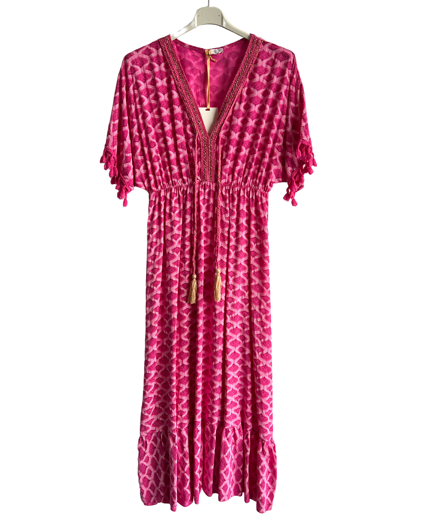 Brand New Womens Italian Summer Kaftan Style Tassel Sleeve Maxi Dresses