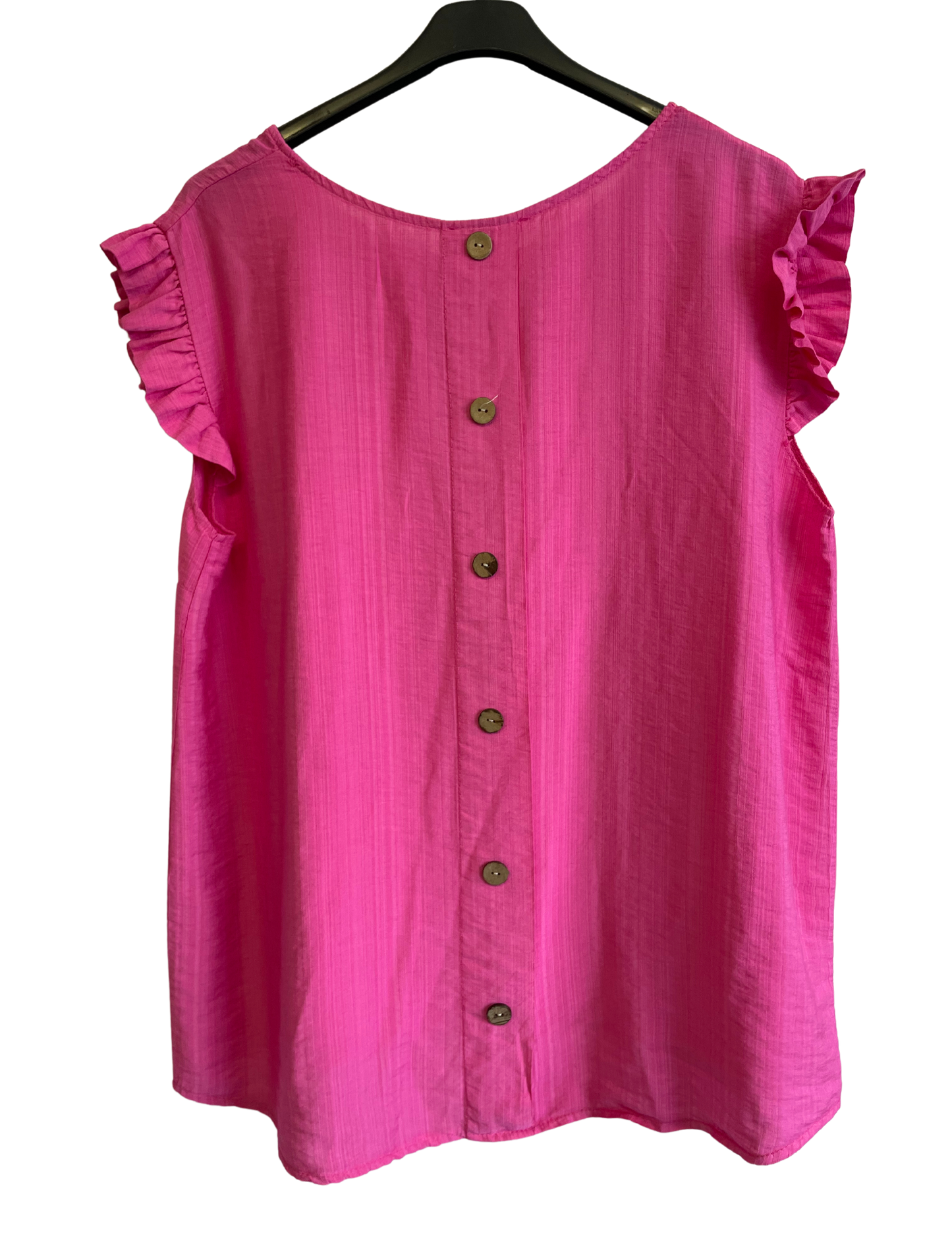 Button Back Summer Frill Cap Sleeve Plain Vest Top in Fuchsia
