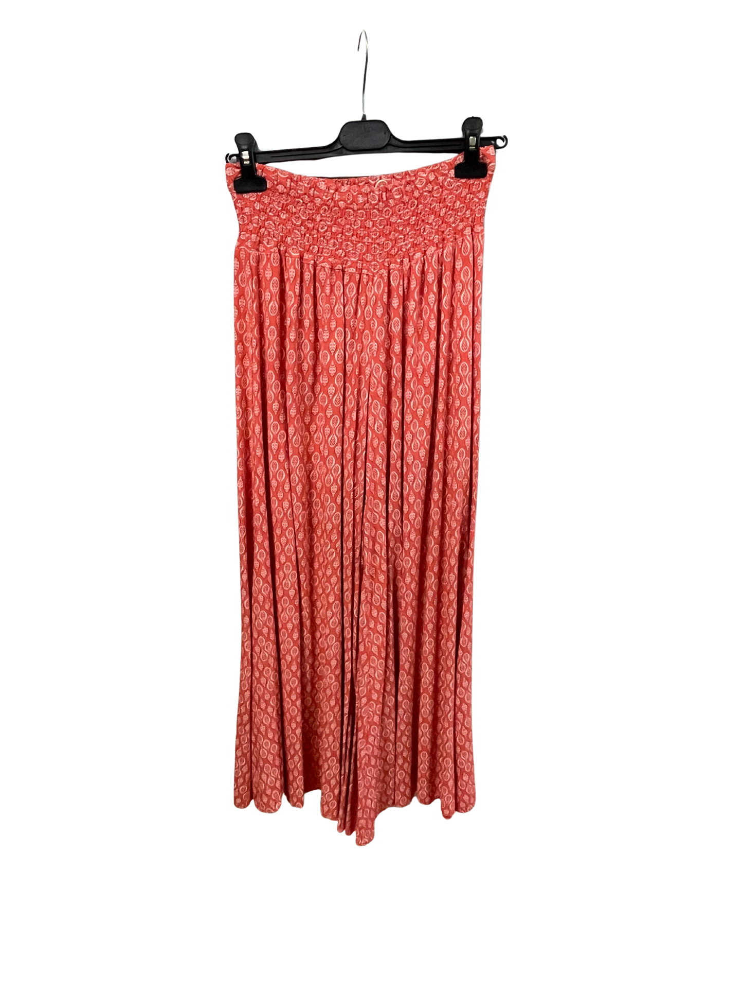 Leaf Print Wide Leg Summer Palazzo Trousers In Coral