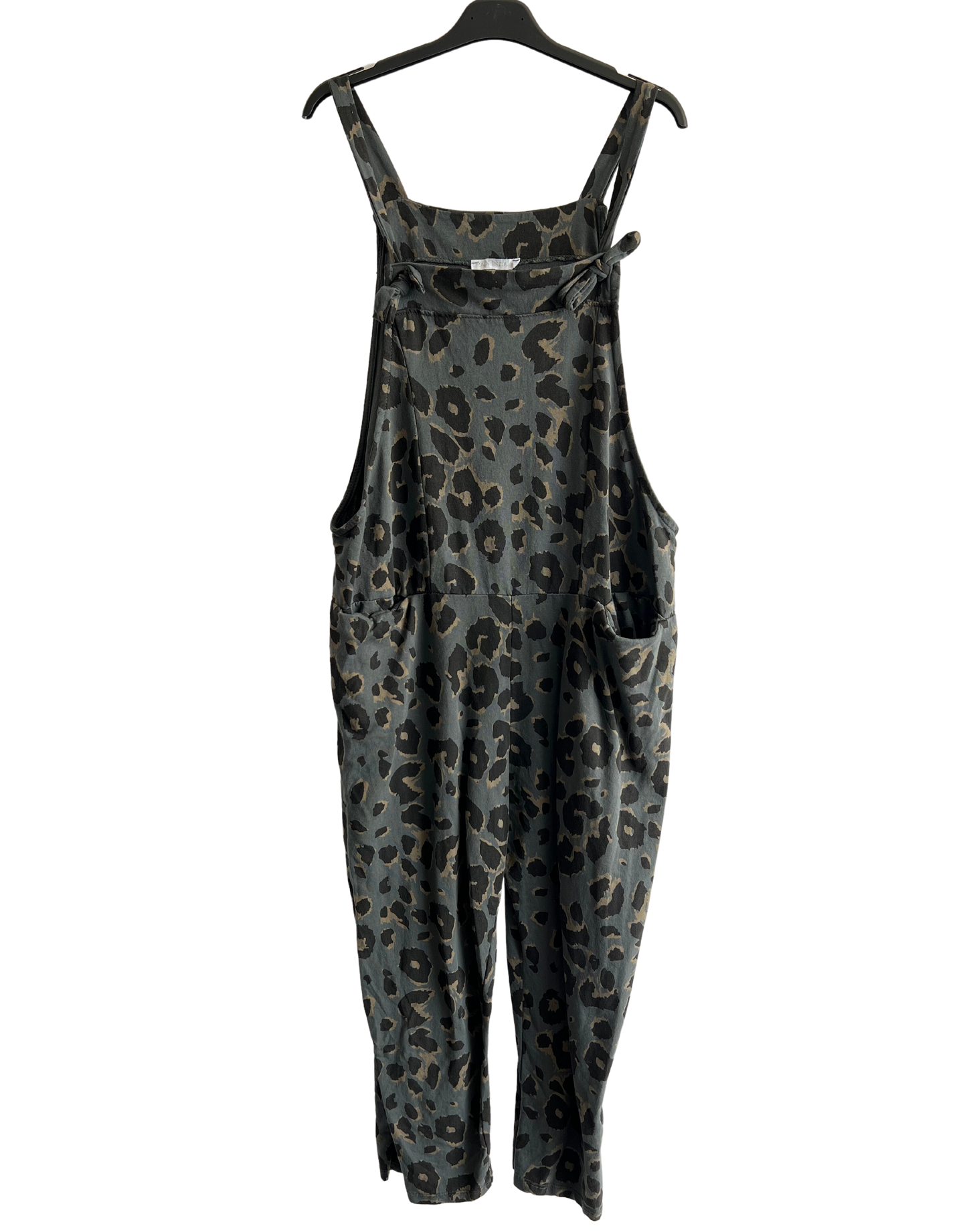 Brand New Womens Lagenlook 2 Pocket Animal Leopard Print Cotton Summer Dungarees