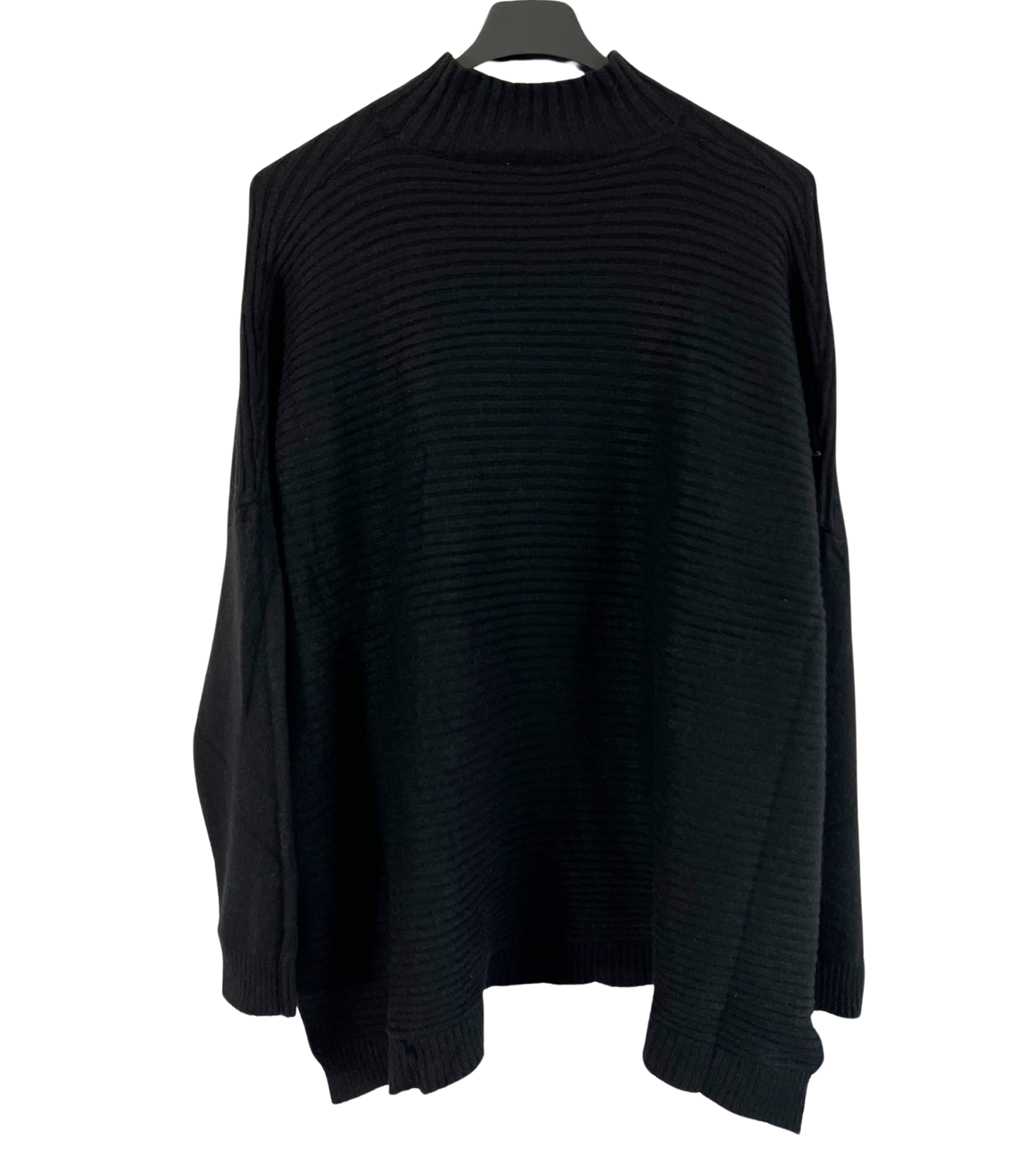 Knitted Italian Ribbed High Neck Long Sleeve Jumper in Black