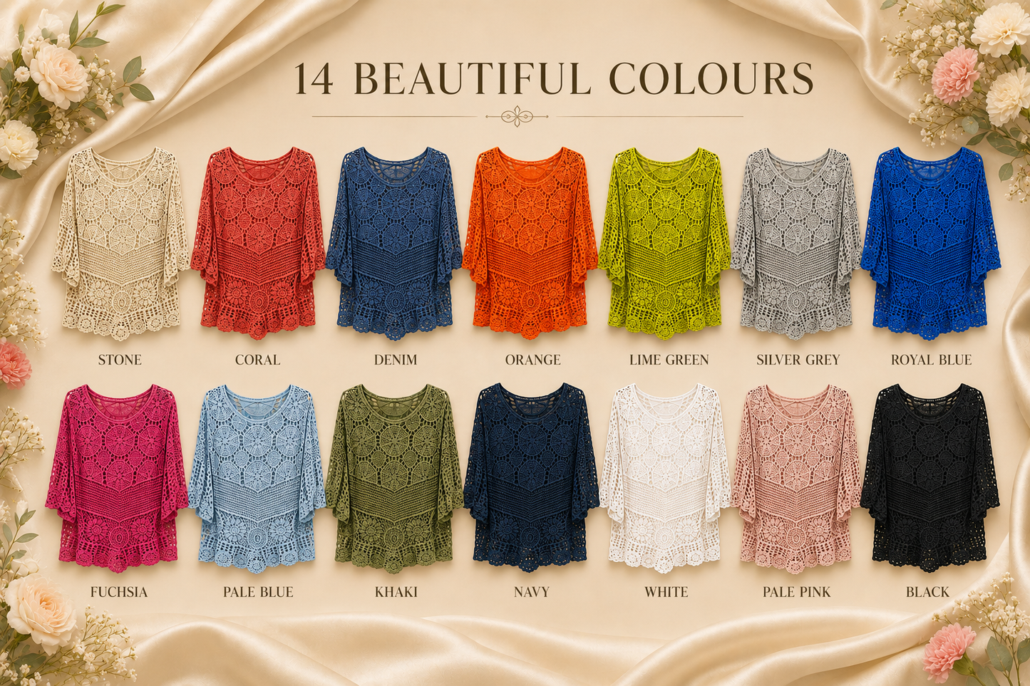 Brand New Womens Lagenlook Italian 2 Piece Crochet Quirky Casual Tunic Top