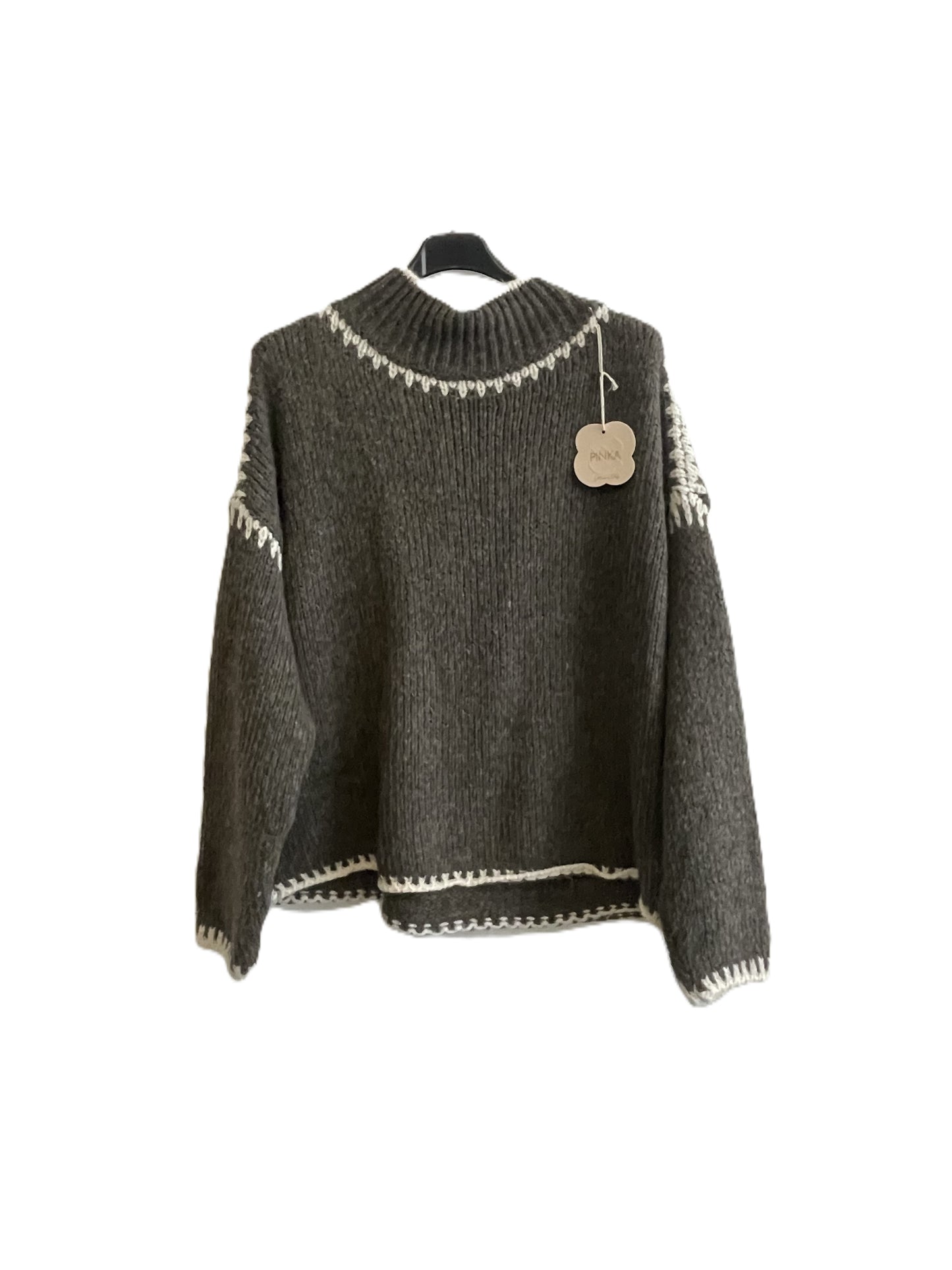 Soft Knitted Italian High Neck Jumper with Blanket Stitch Edging