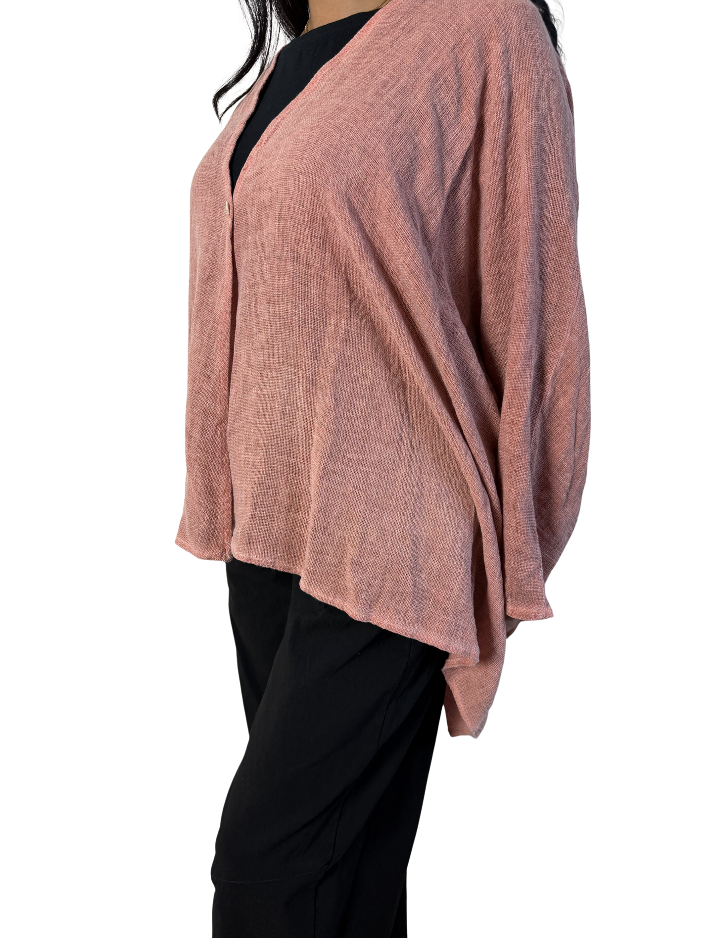 Linen One Button Cardigan Overtop
