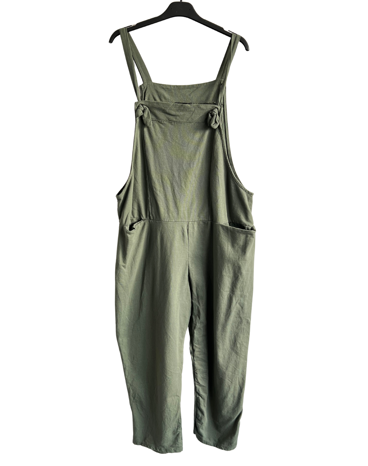Brand New Ladies Italian Lagenlook Plain Jersey Casual 2 Pocket Dungarees