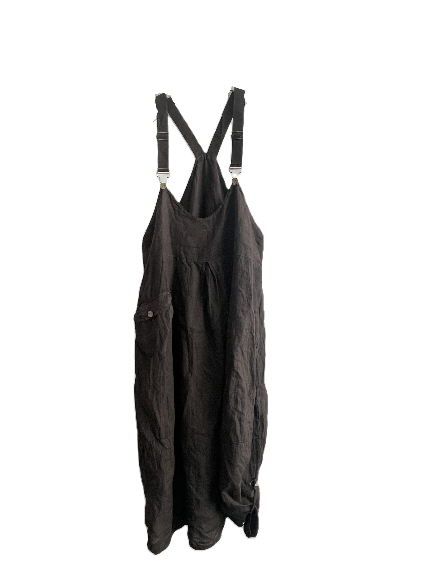 Ladies Casual Italian Summer Linen Dungaree Style Dresses with Button Detailed Hem