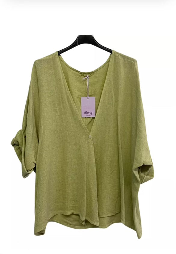 Womens Italian Overtop/ Cardigan Layering Linen One Button Long Sleeve Top