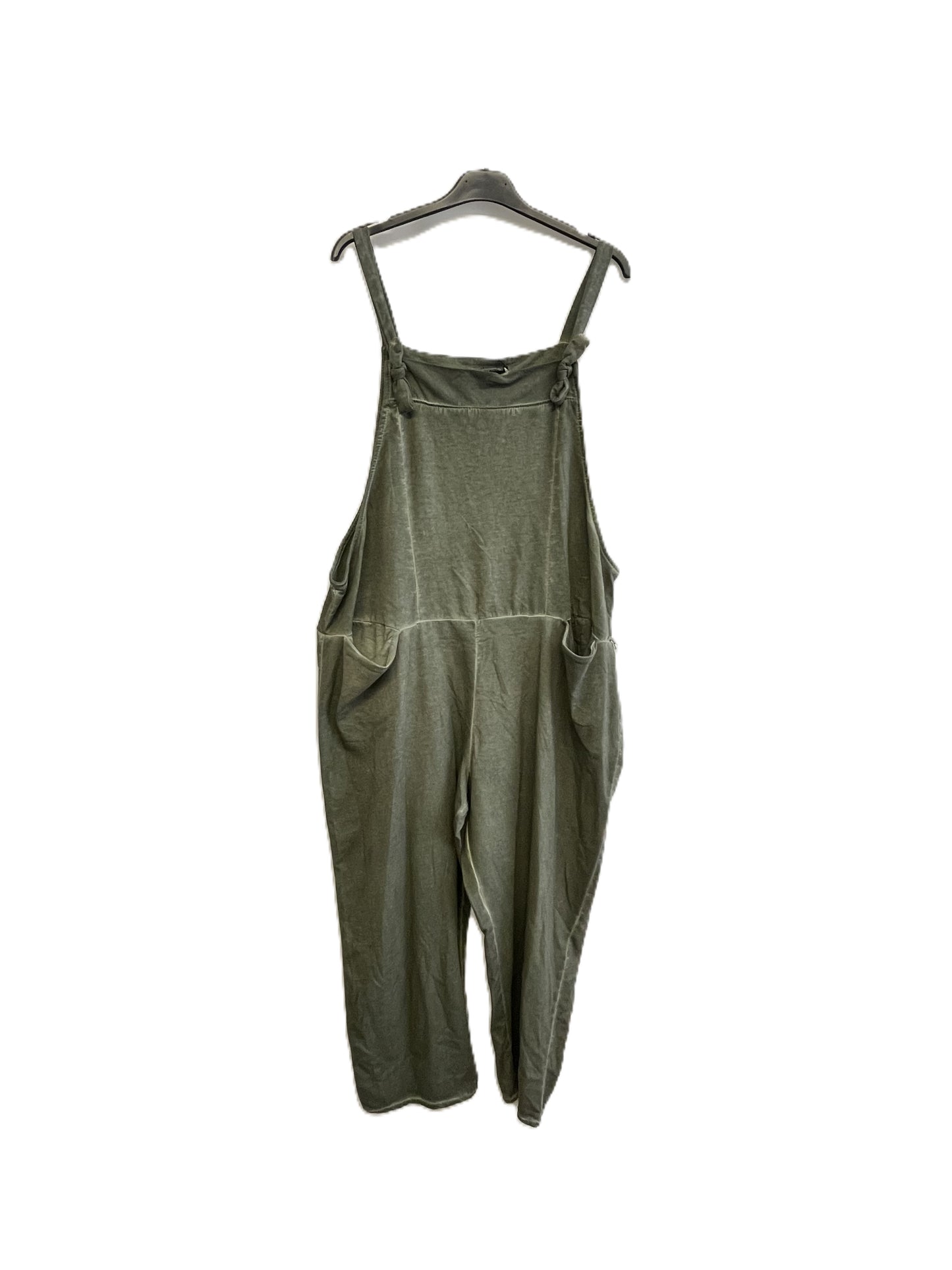 Ladies Italian Lagenlook Acid Washed Plain Jersey Casual 2 Pocket Dungarees