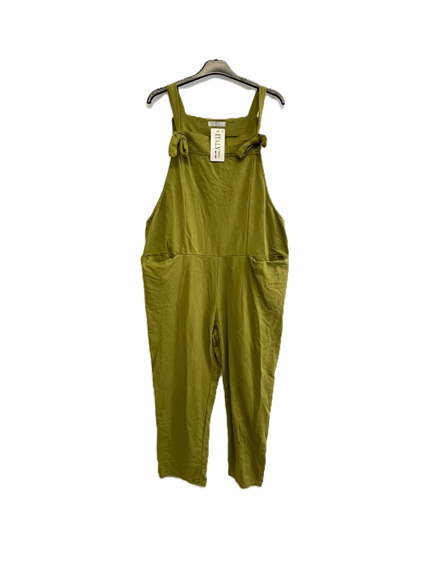 Brand New Ladies Italian Lagenlook Plain Jersey Casual 2 Pocket Dungarees