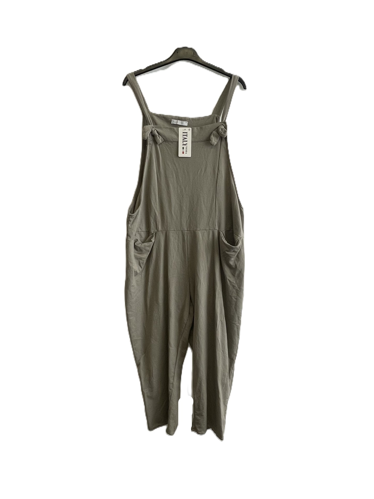 Brand New Ladies Italian Lagenlook Plain Jersey Casual 2 Pocket Dungarees