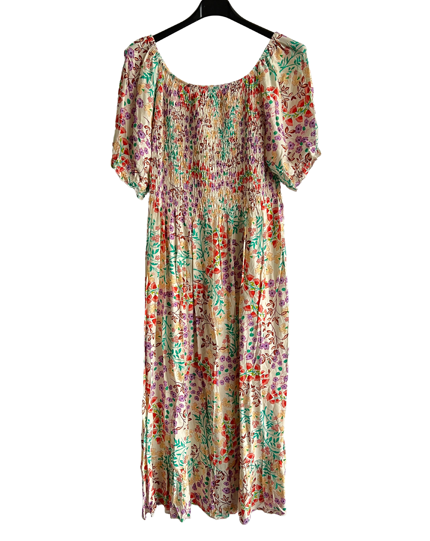 Flower Print Design Long Summer Dress in Red/Green/Purple