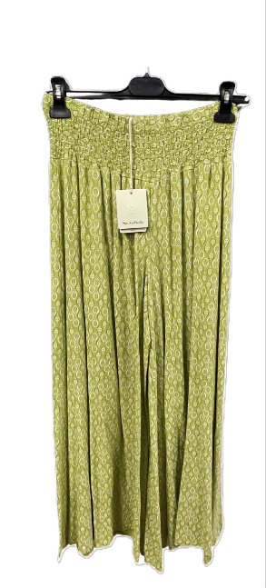 New Ladies Italian Leaf Print Wide Leg Elasticated Waist Summer Palazzo Trousers