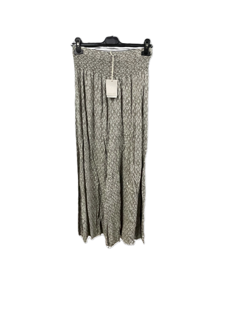 New Ladies Italian Leaf Print Wide Leg Elasticated Waist Summer Palazzo Trousers