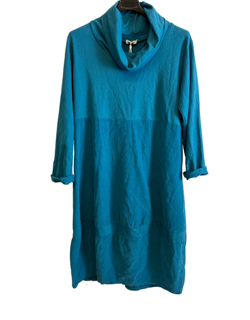 Brand New Ladies Italian Lagenlook Cowl Neck Long Sleeve Cord Panel Jersey Dress