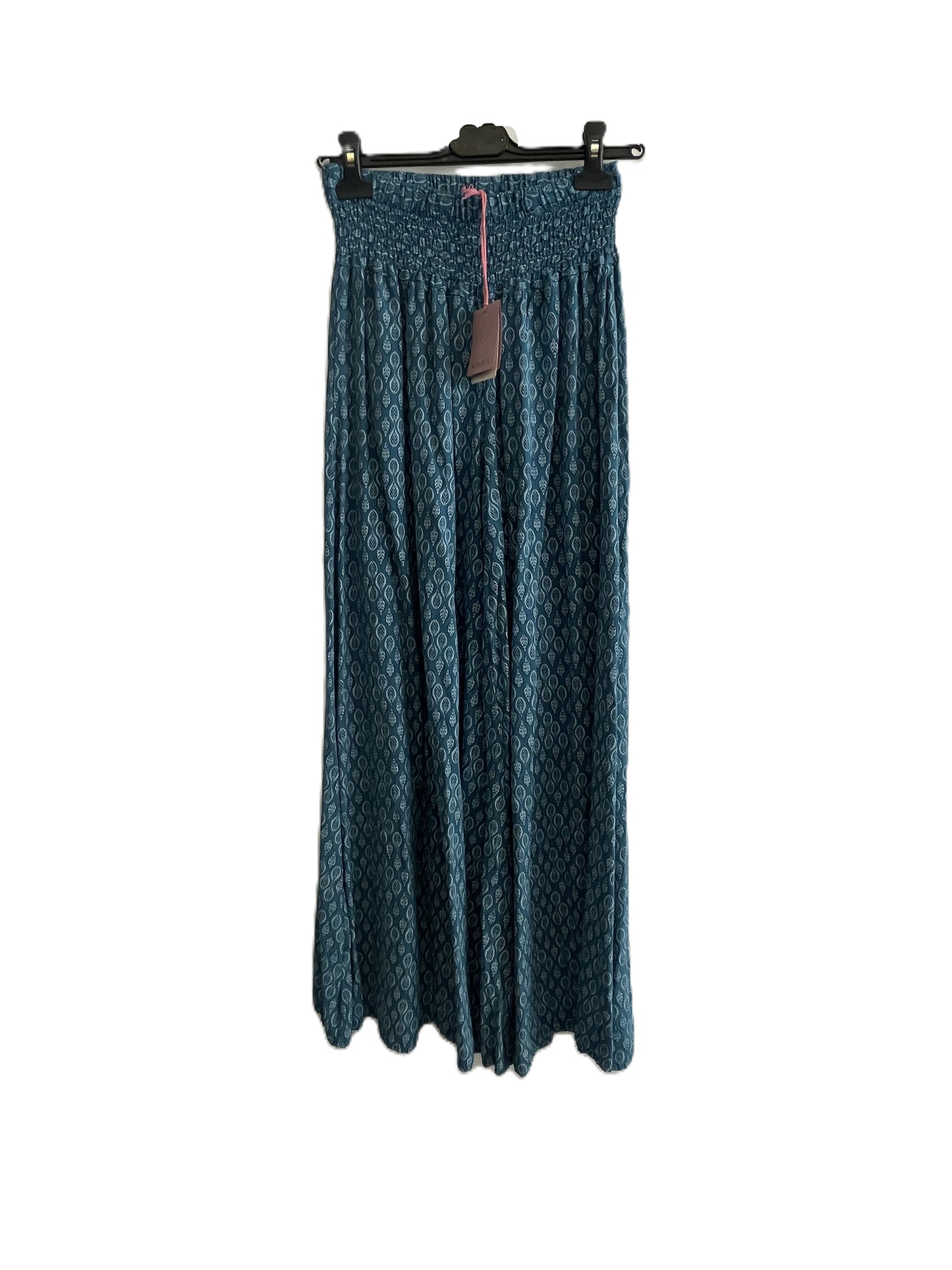 New Ladies Italian Leaf Print Wide Leg Elasticated Waist Summer Palazzo Trousers
