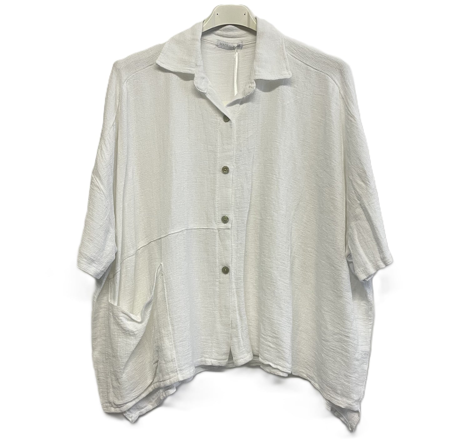 Brand New Womens Summer Italian Linen Mix Textured Shirt with Pocket and Collar in White