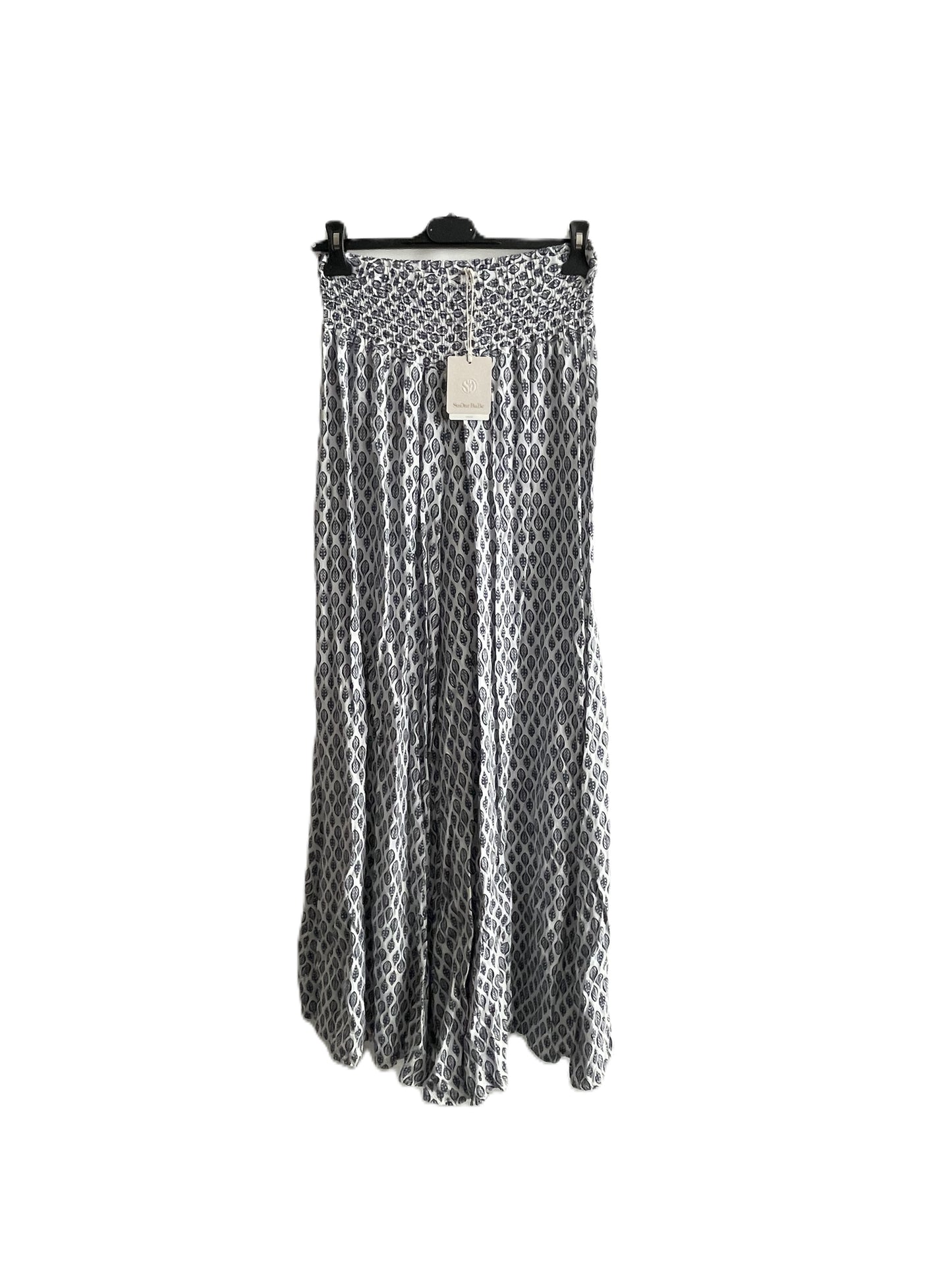 Leaf Print Wide Leg Summer Palazzo Trousers In White