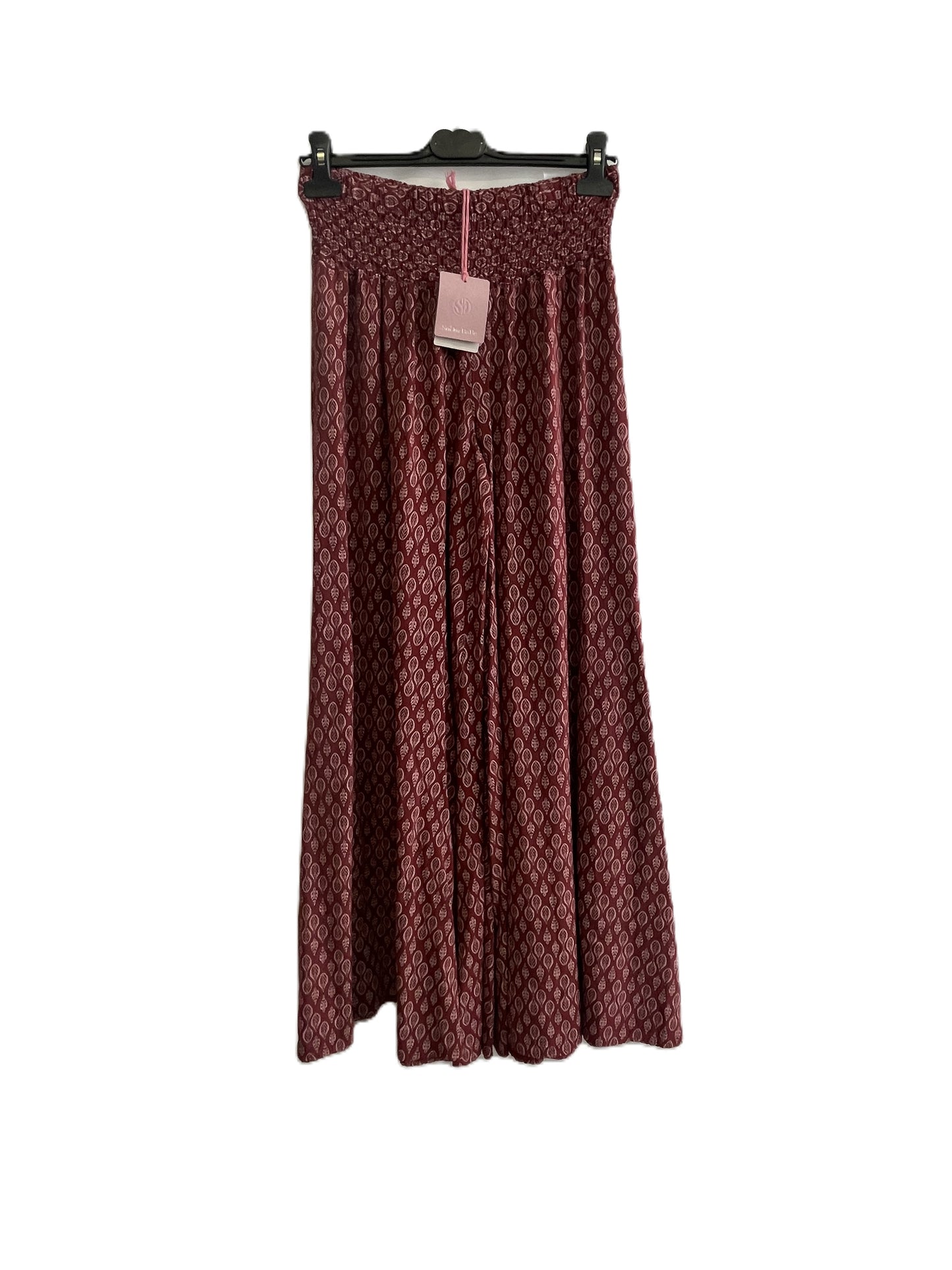 New Ladies Italian Leaf Print Wide Leg Elasticated Waist Summer Palazzo Trousers