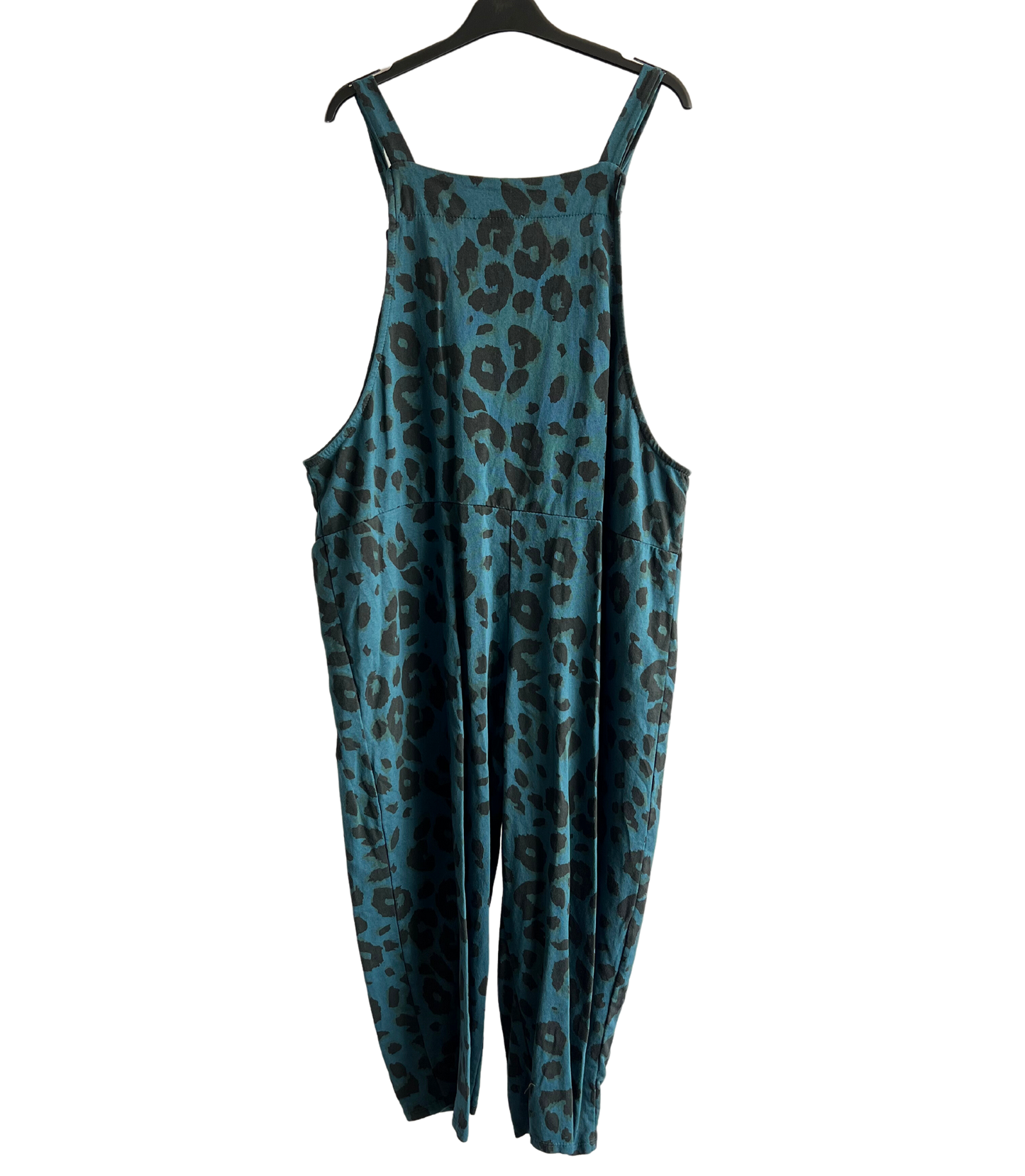 2 Pocket Animal Leopard Print Summer Dungarees In Teal