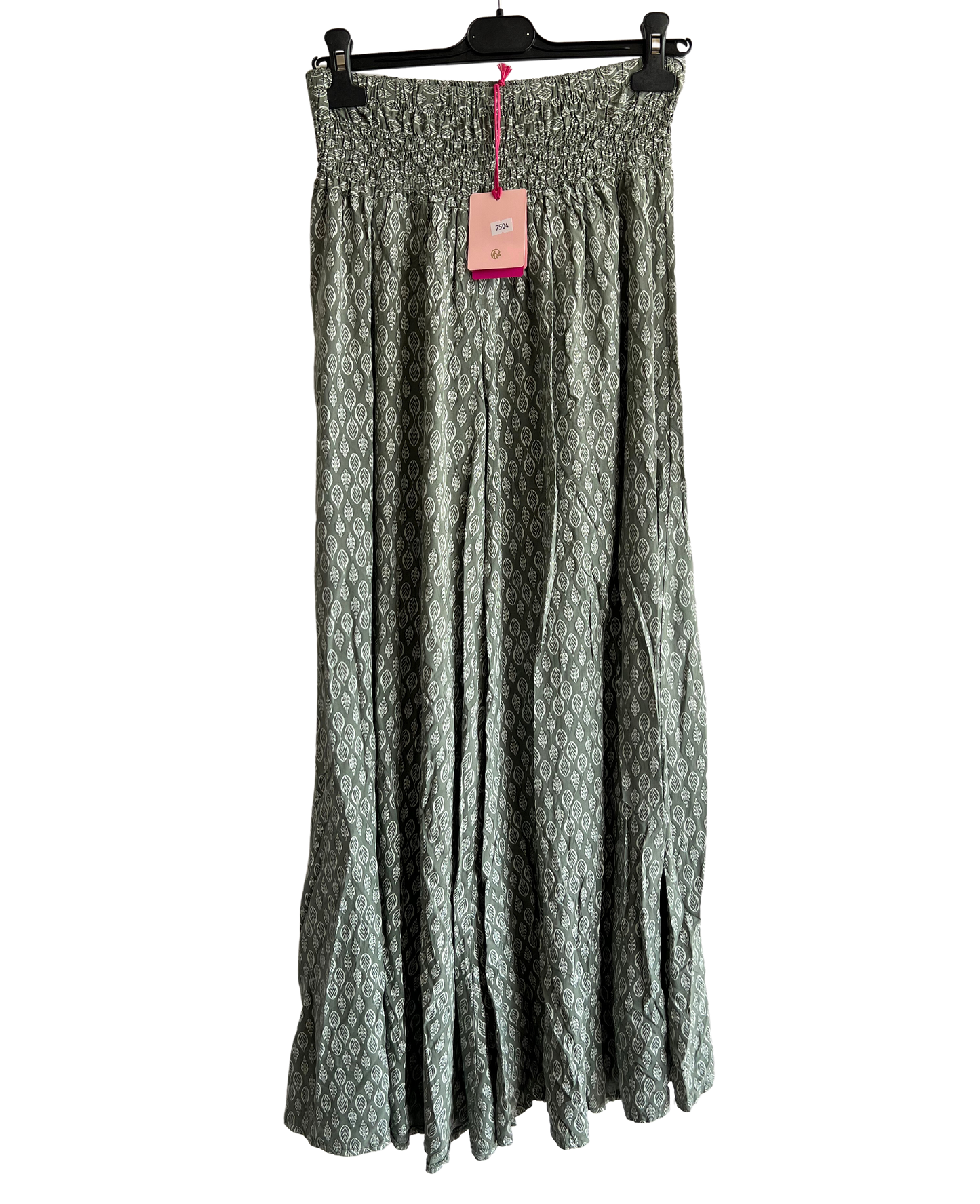 New Ladies Italian Leaf Print Wide Leg Elasticated Waist Summer Palazzo Trousers