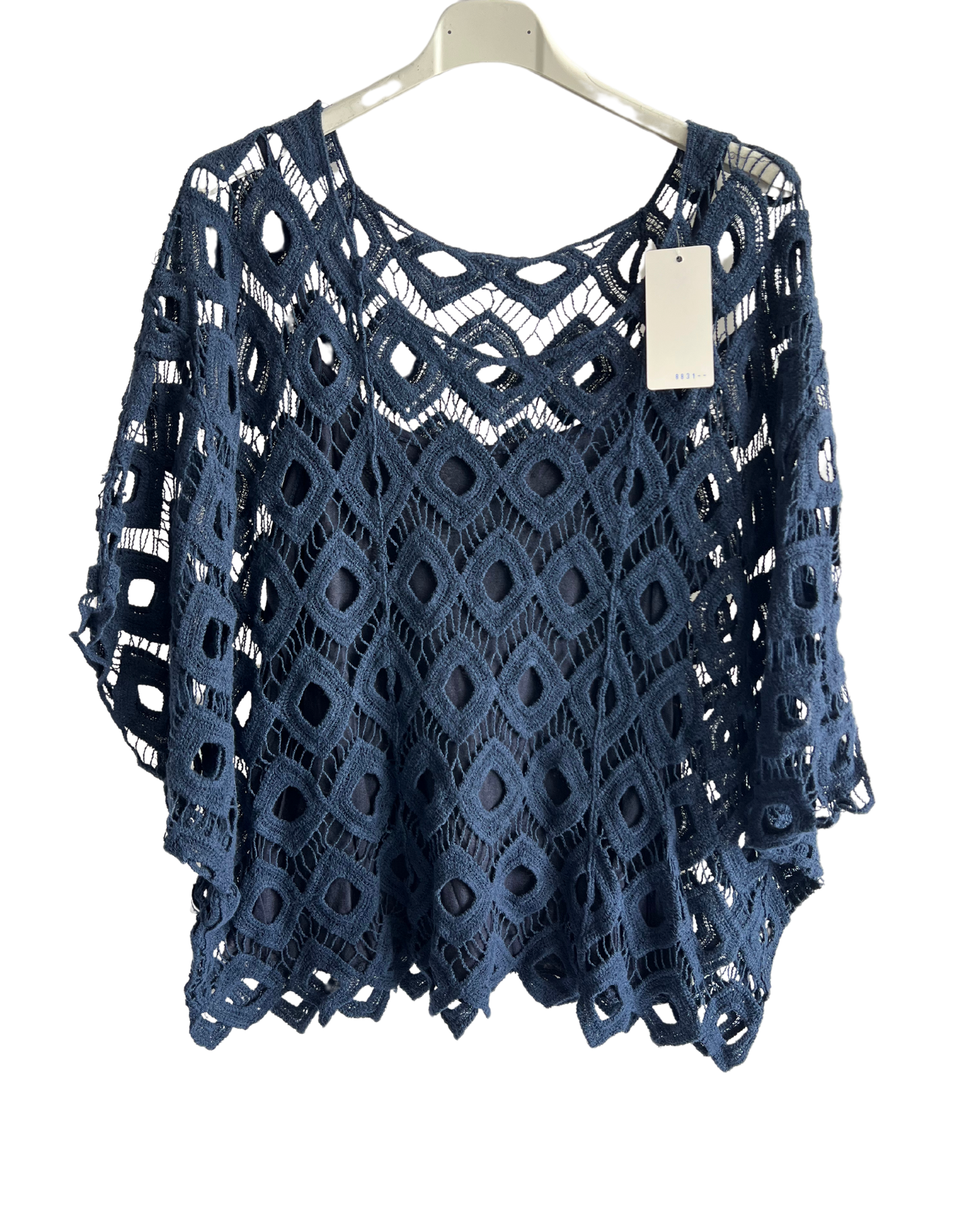 2 Piece Set Diamond Style Crochet Casual Summer Top in Navy