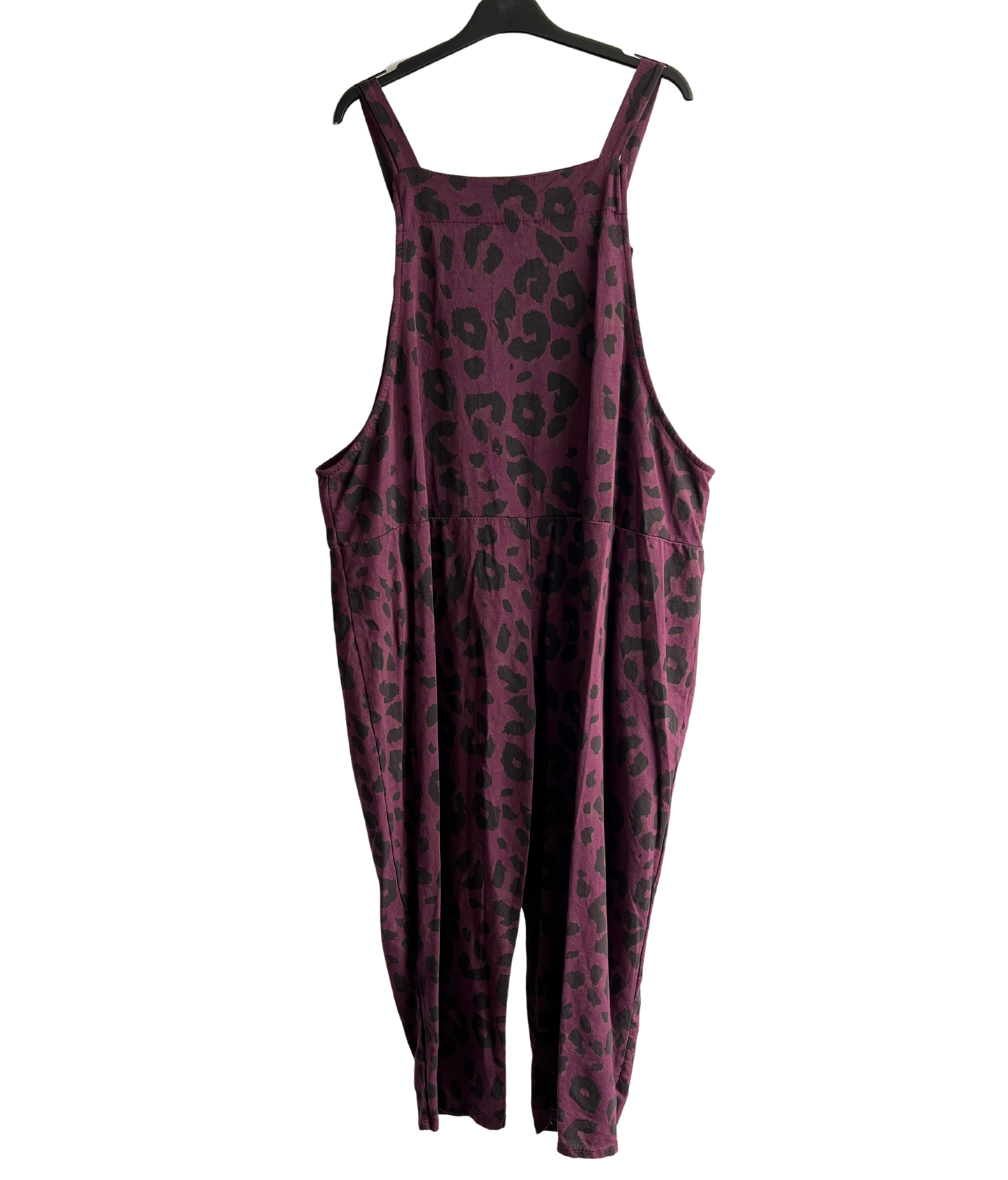 2 Pocket Animal Leopard Print Summer Dungarees In Wine