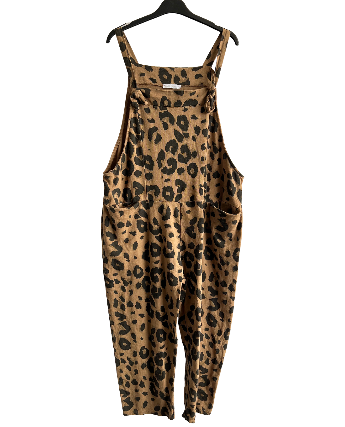 Brand New Womens Lagenlook 2 Pocket Animal Leopard Print Cotton Summer Dungarees