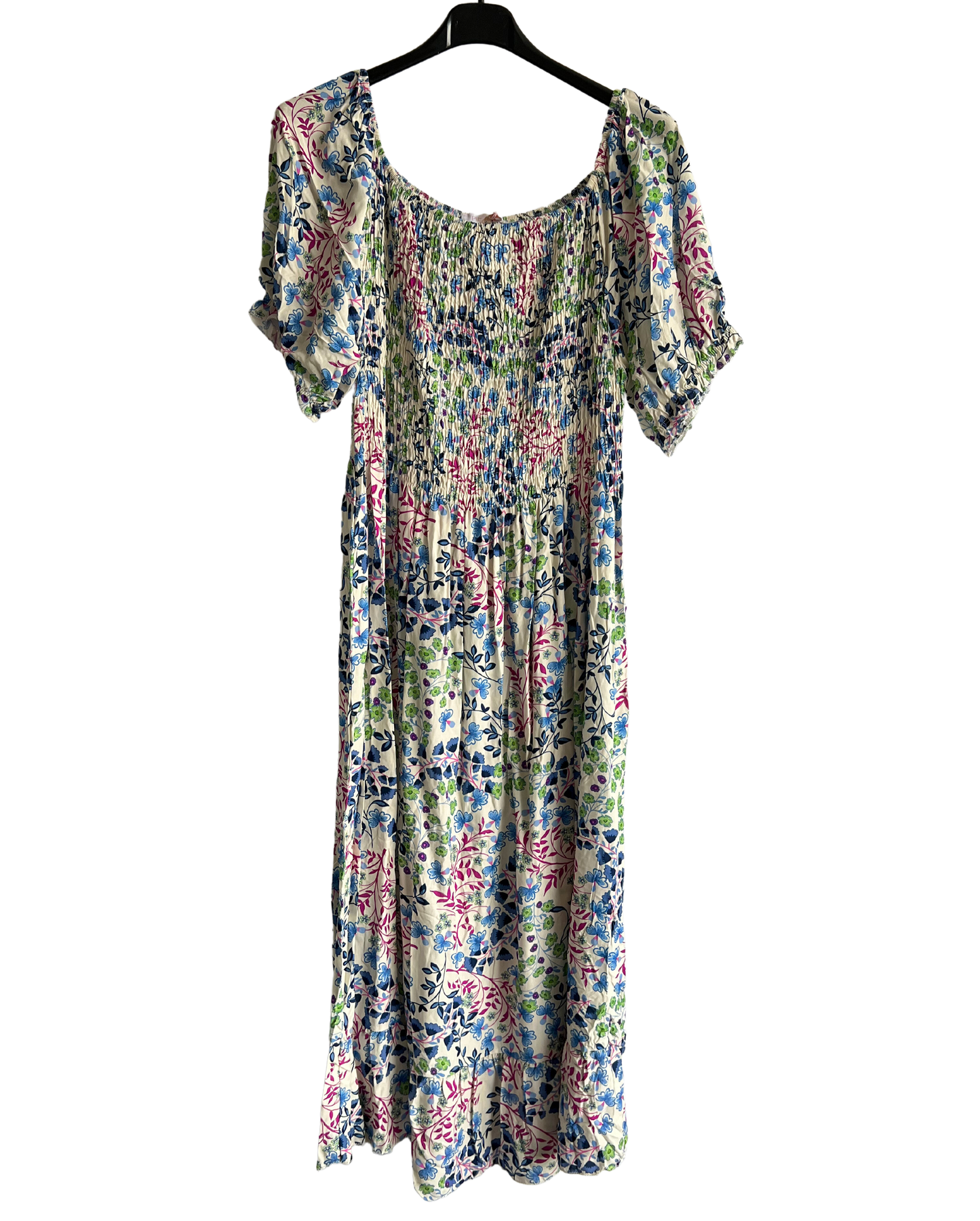 Flower Print Design Long Summer Dress in Blue/Green/Purple