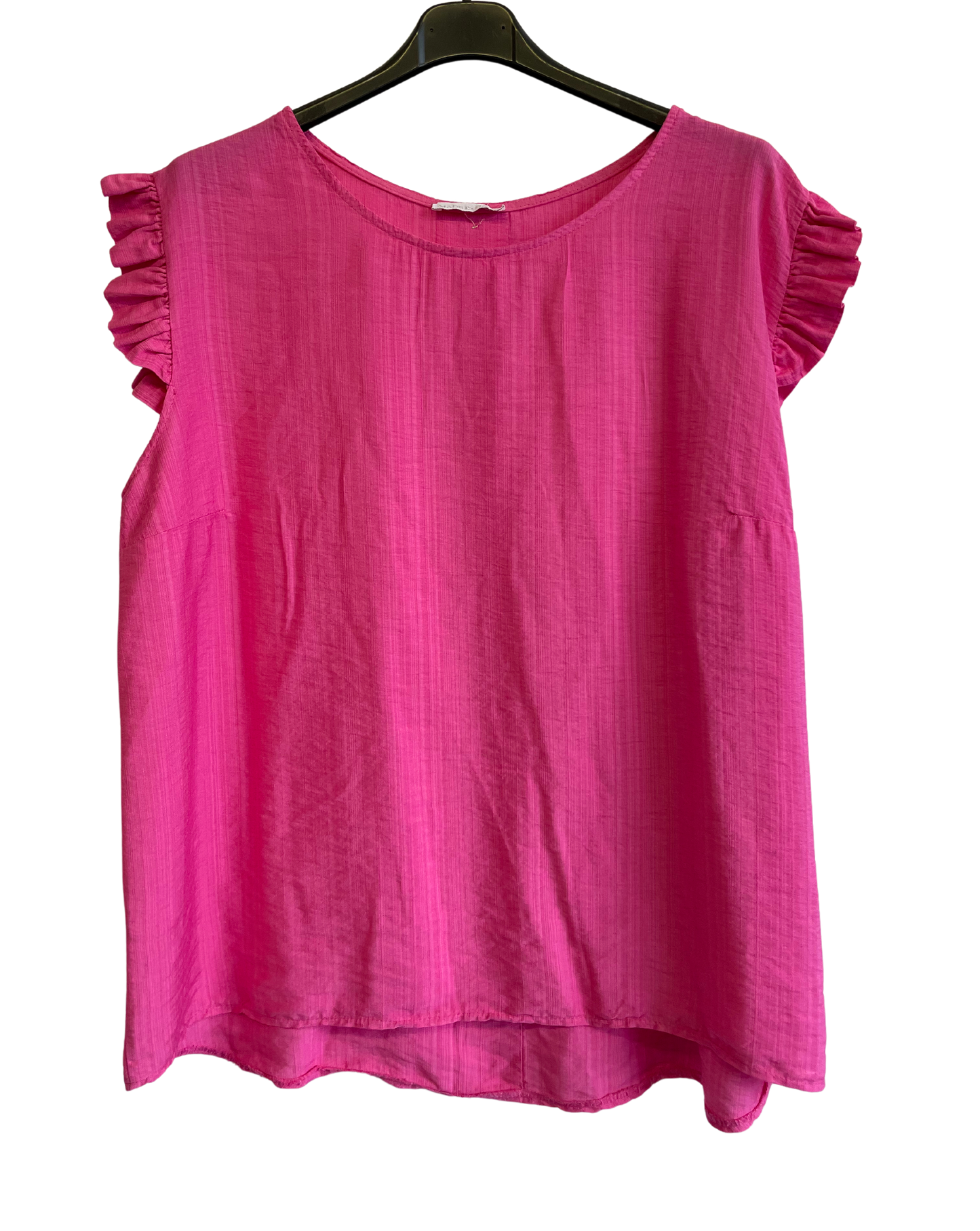 Button Back Summer Frill Cap Sleeve Plain Vest Top in Fuchsia
