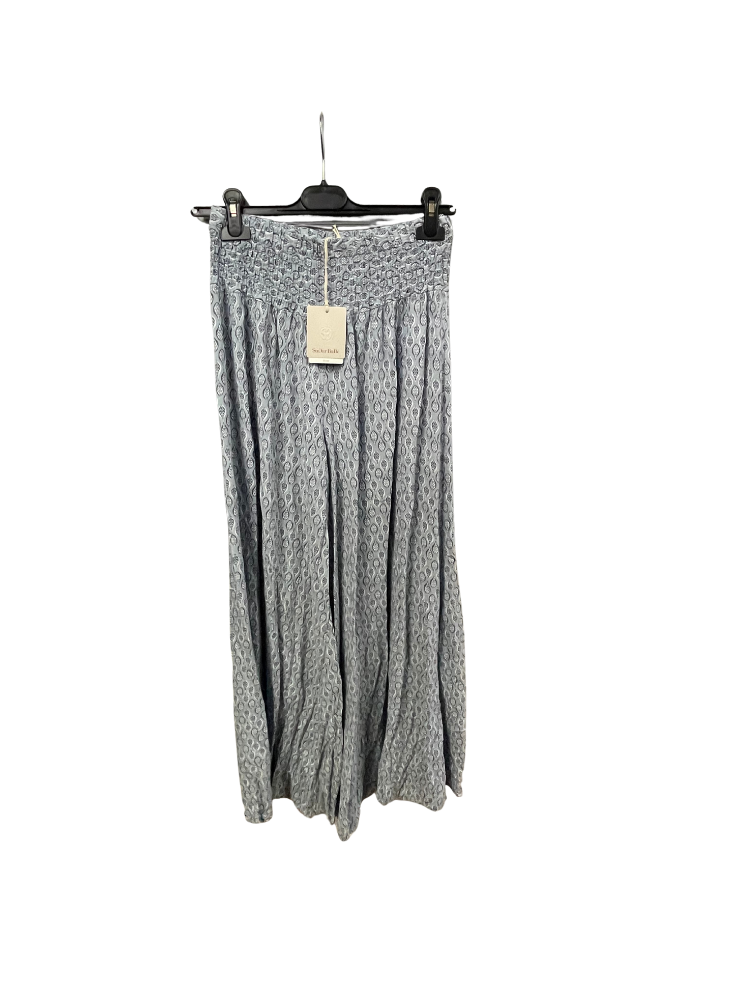 Leaf Print Wide Leg Summer Palazzo Trousers In Duck Egg Blue