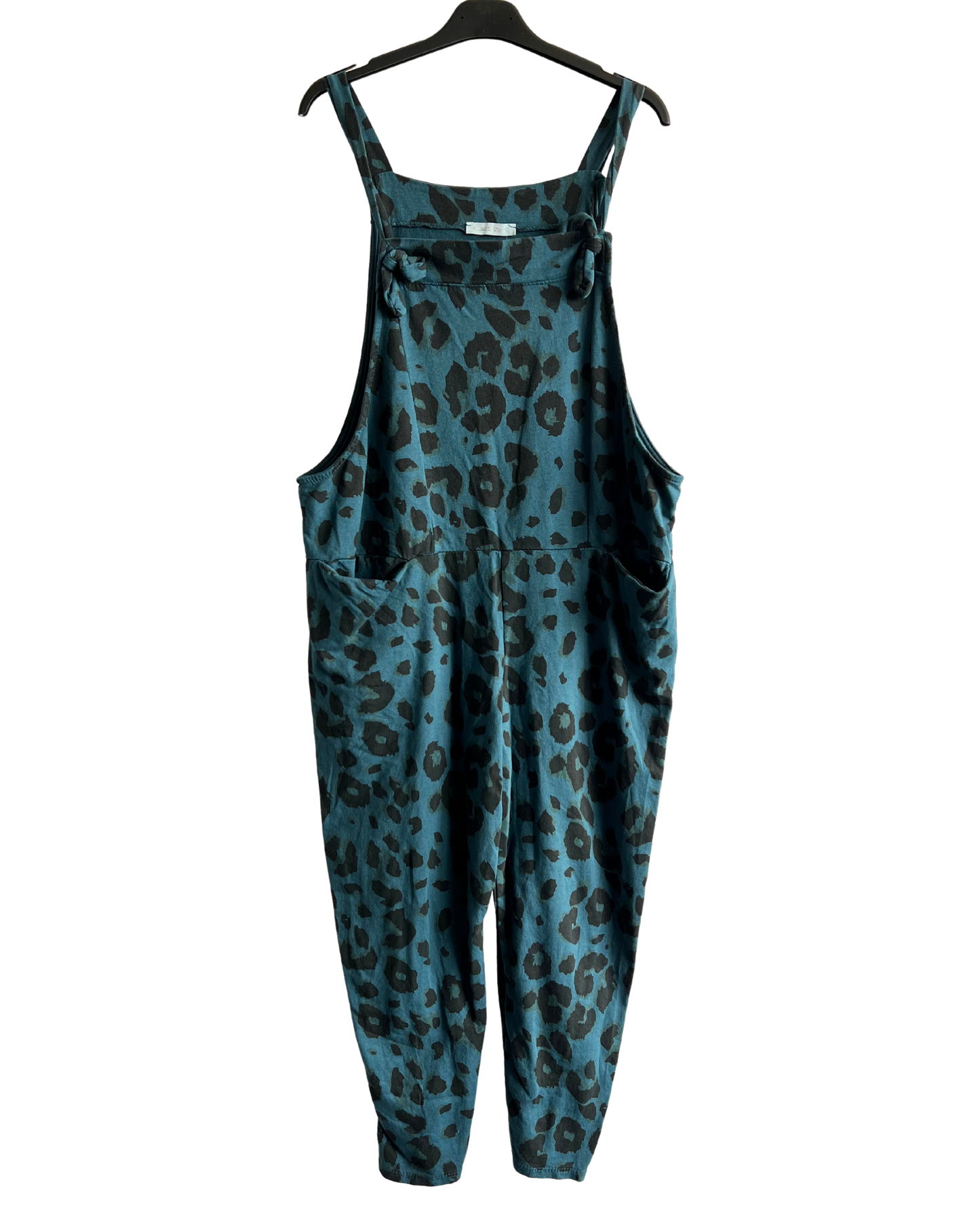 Brand New Womens Lagenlook 2 Pocket Animal Leopard Print Cotton Summer Dungarees