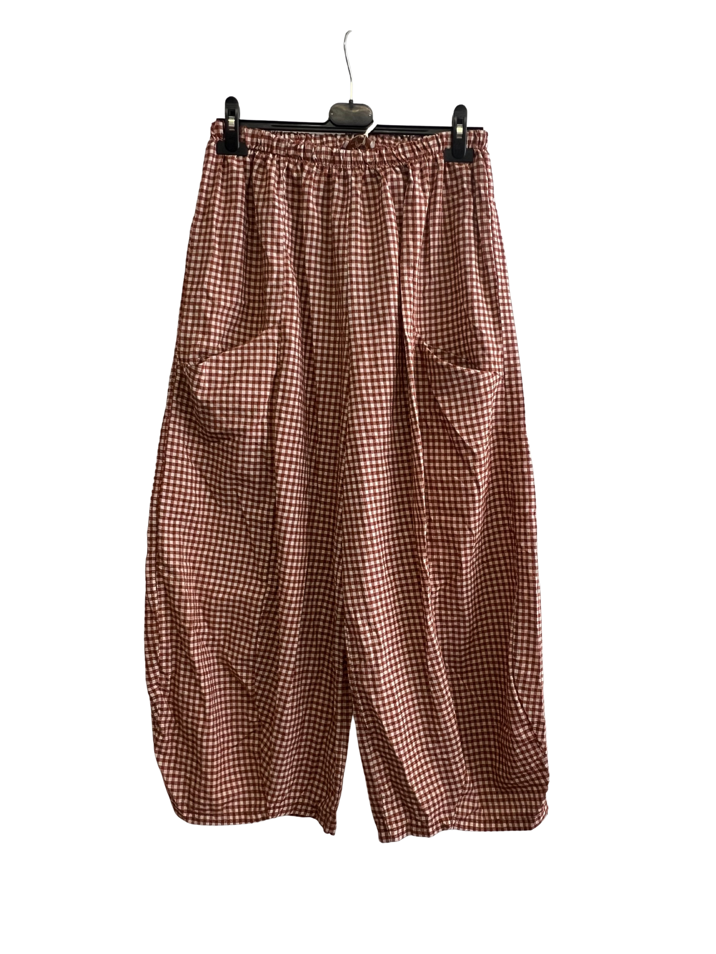 New Summer 26' Ladies Casual Italian Lightweight Gingham Barrel Leg Trousers