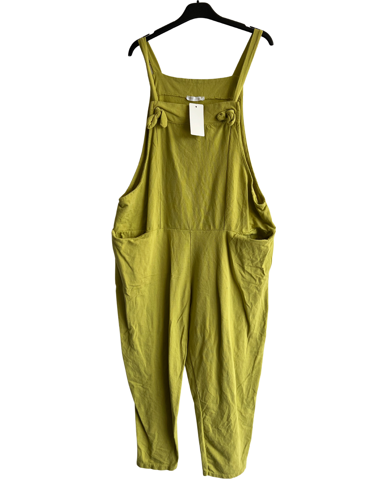 Knot Design 2 Pocket Plain Dungarees In Lime