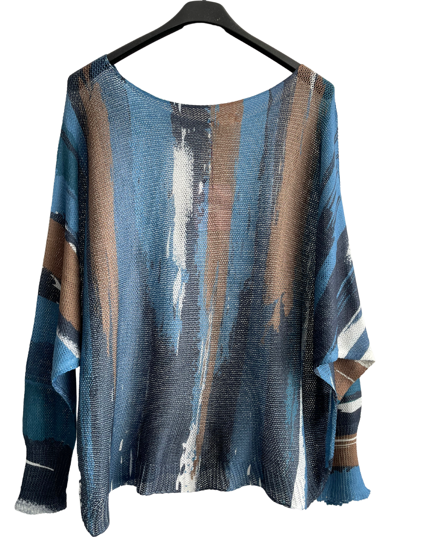 Foil Paint Splash Design Fine Knit Batwing Autumn Jumper in Denim